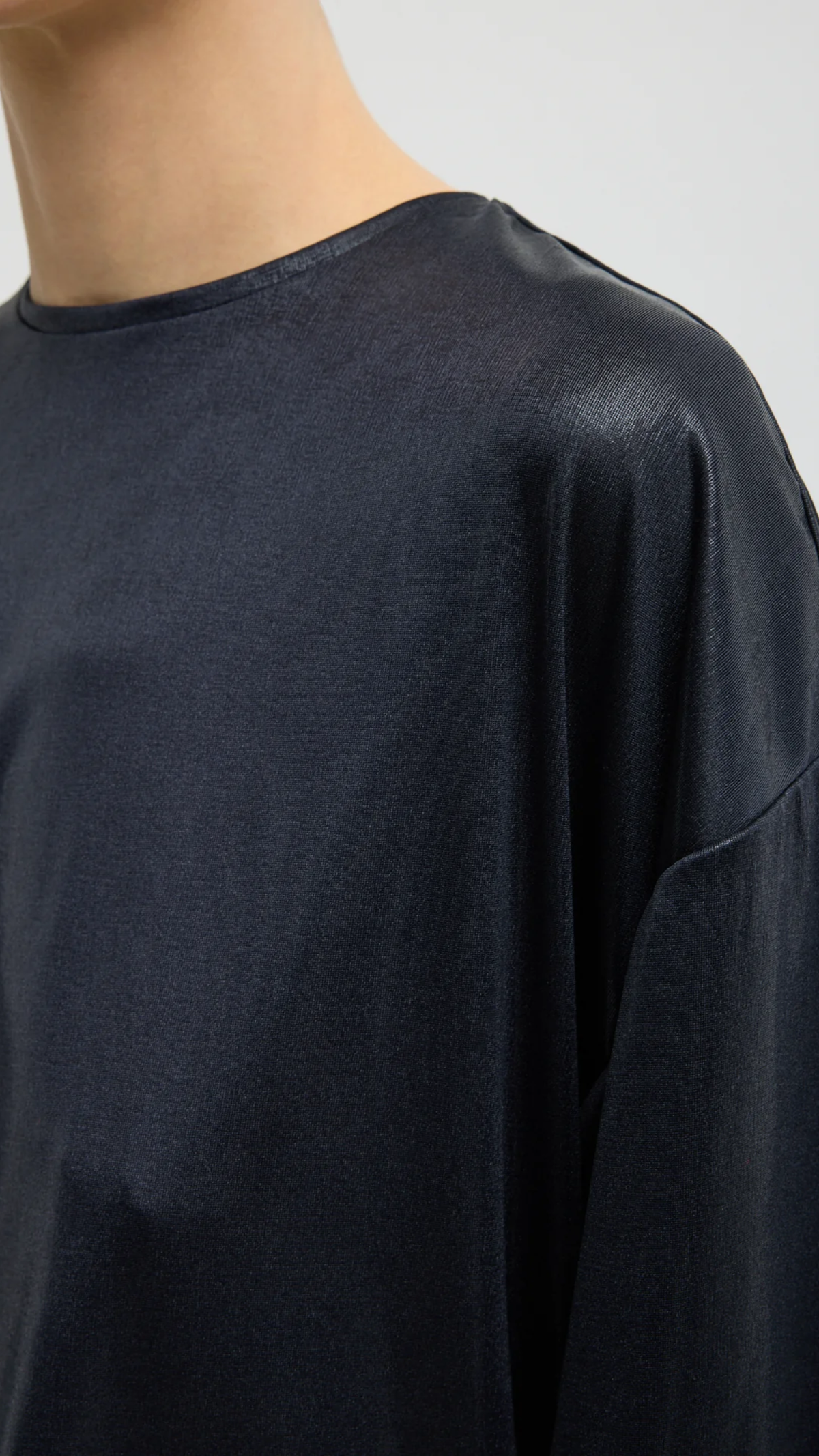 Tibi Metallic Knit Easy T-Shirt in Navy