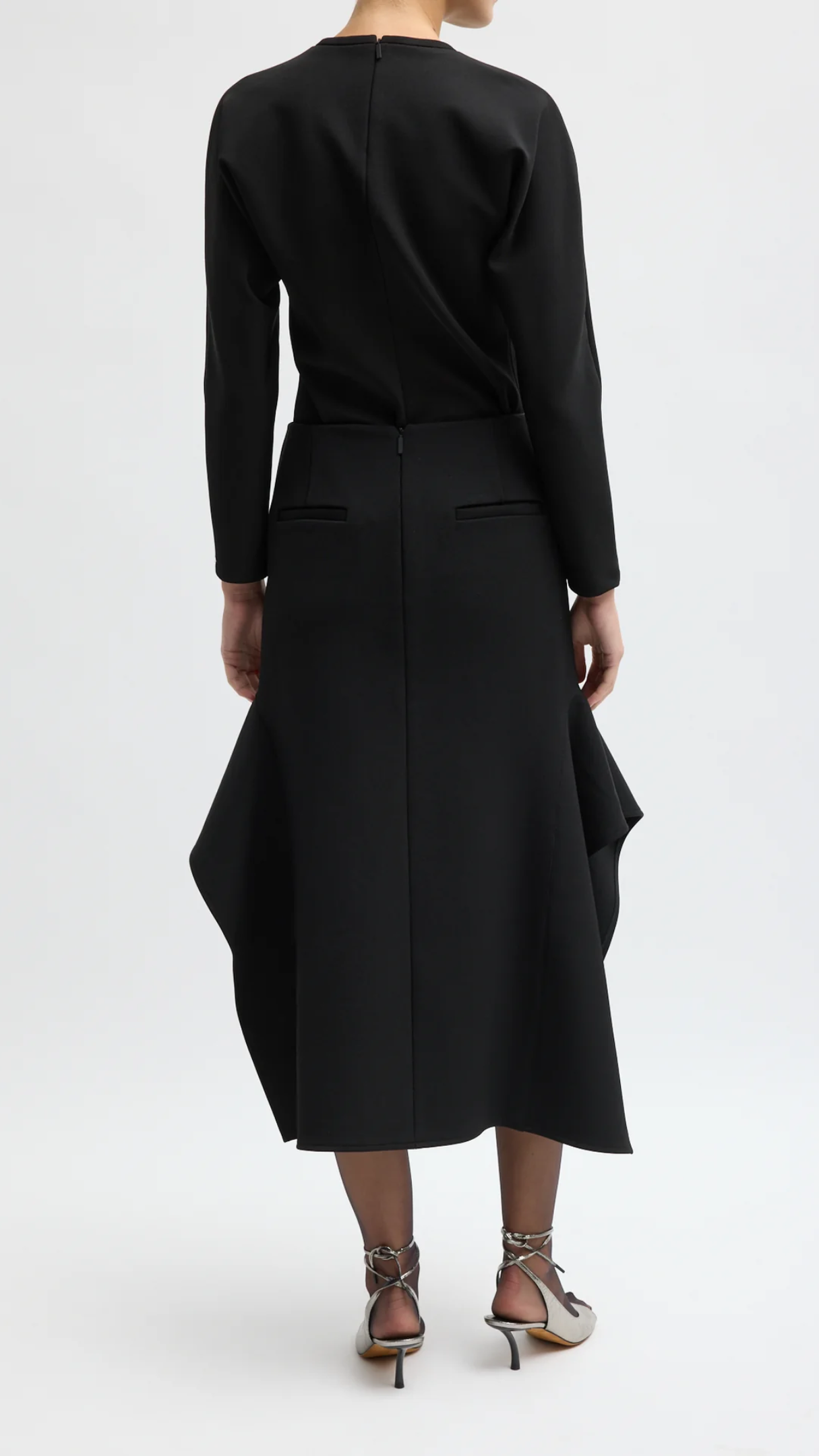 Tibi Luxe Crepe Knit Side Drape Skirt in Black