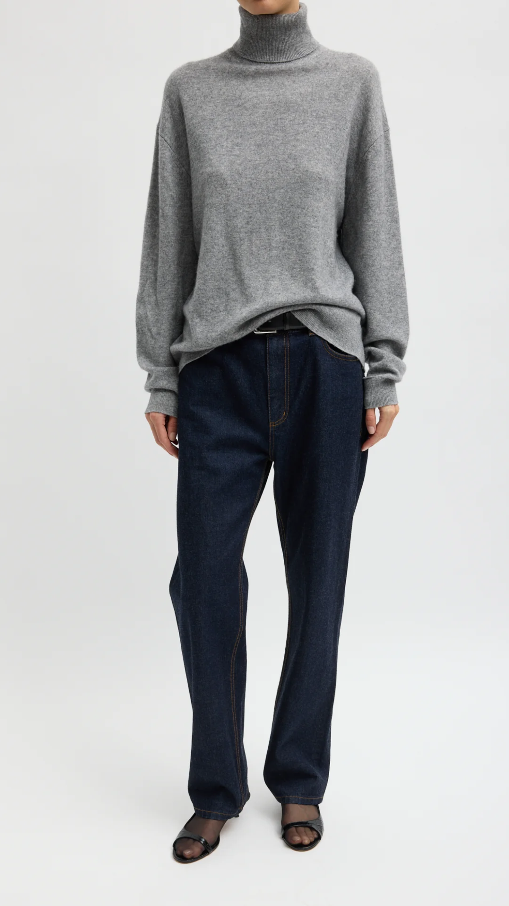Tibi Washable Cashmere Turtleneck Sweater in Heather Grey