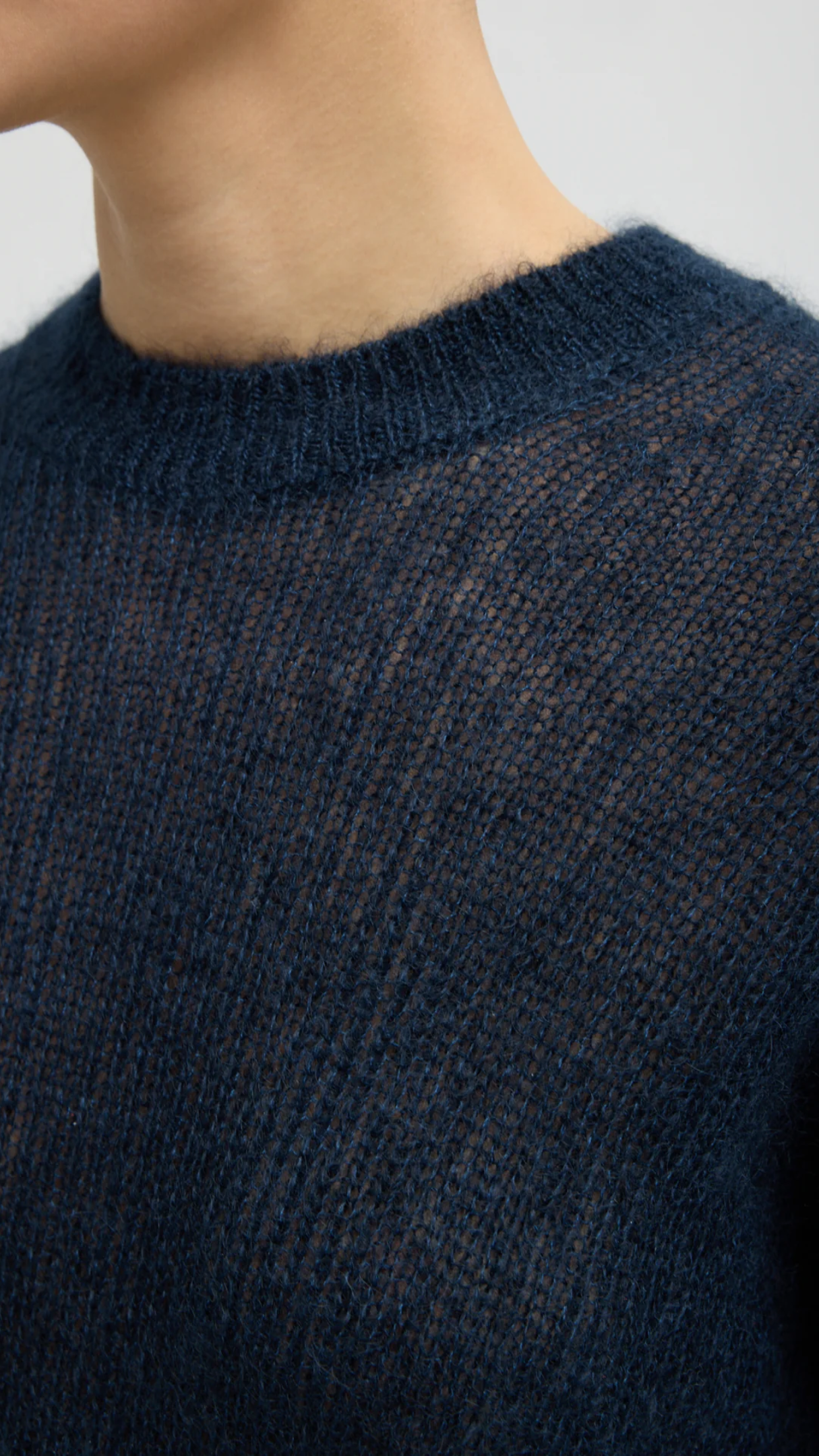 Tibi Silk Mohair Crewneck Easy Pullover in Navy