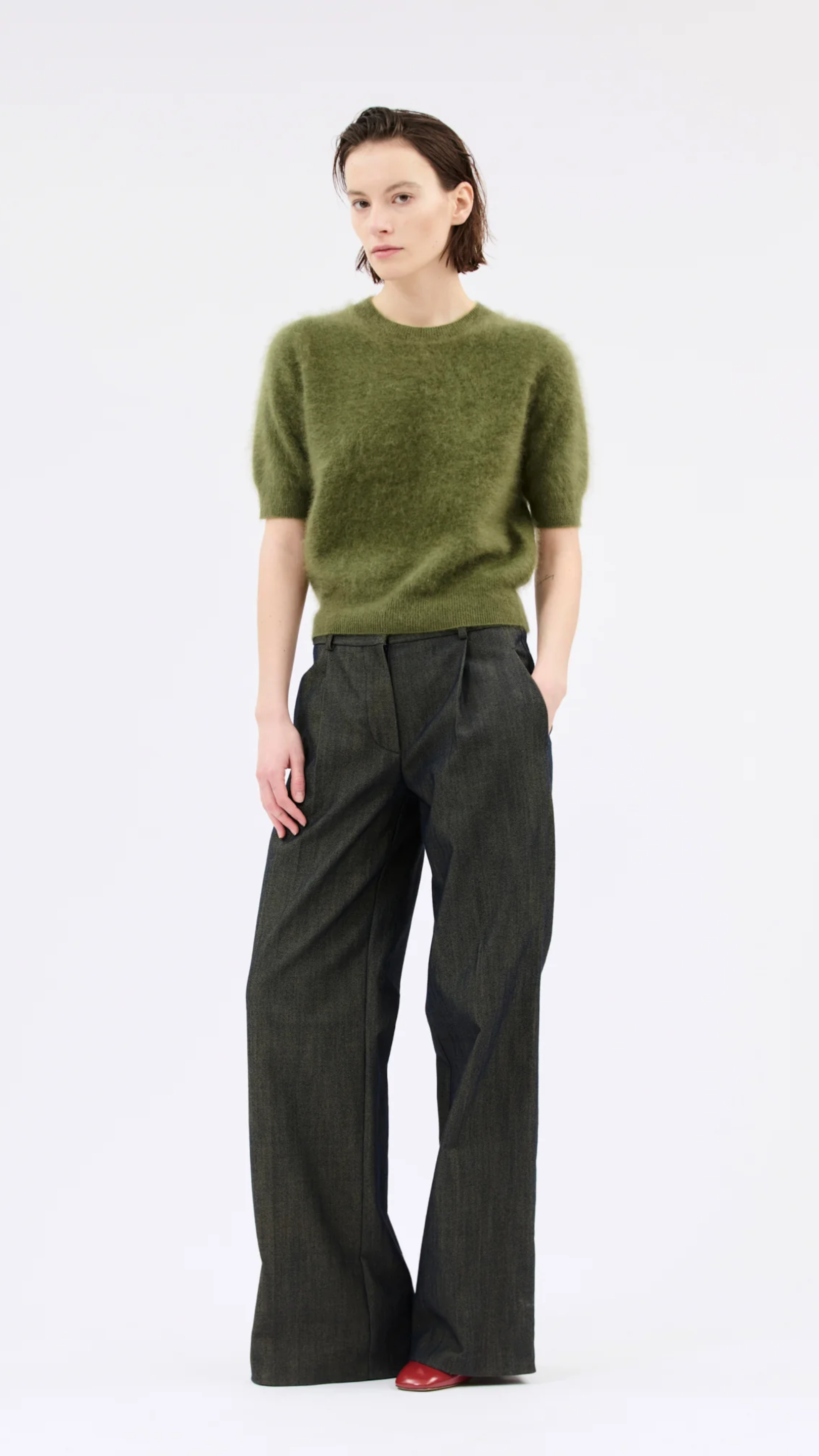 Odeeh Brushed Cashmere Pullover Sweater in Moss