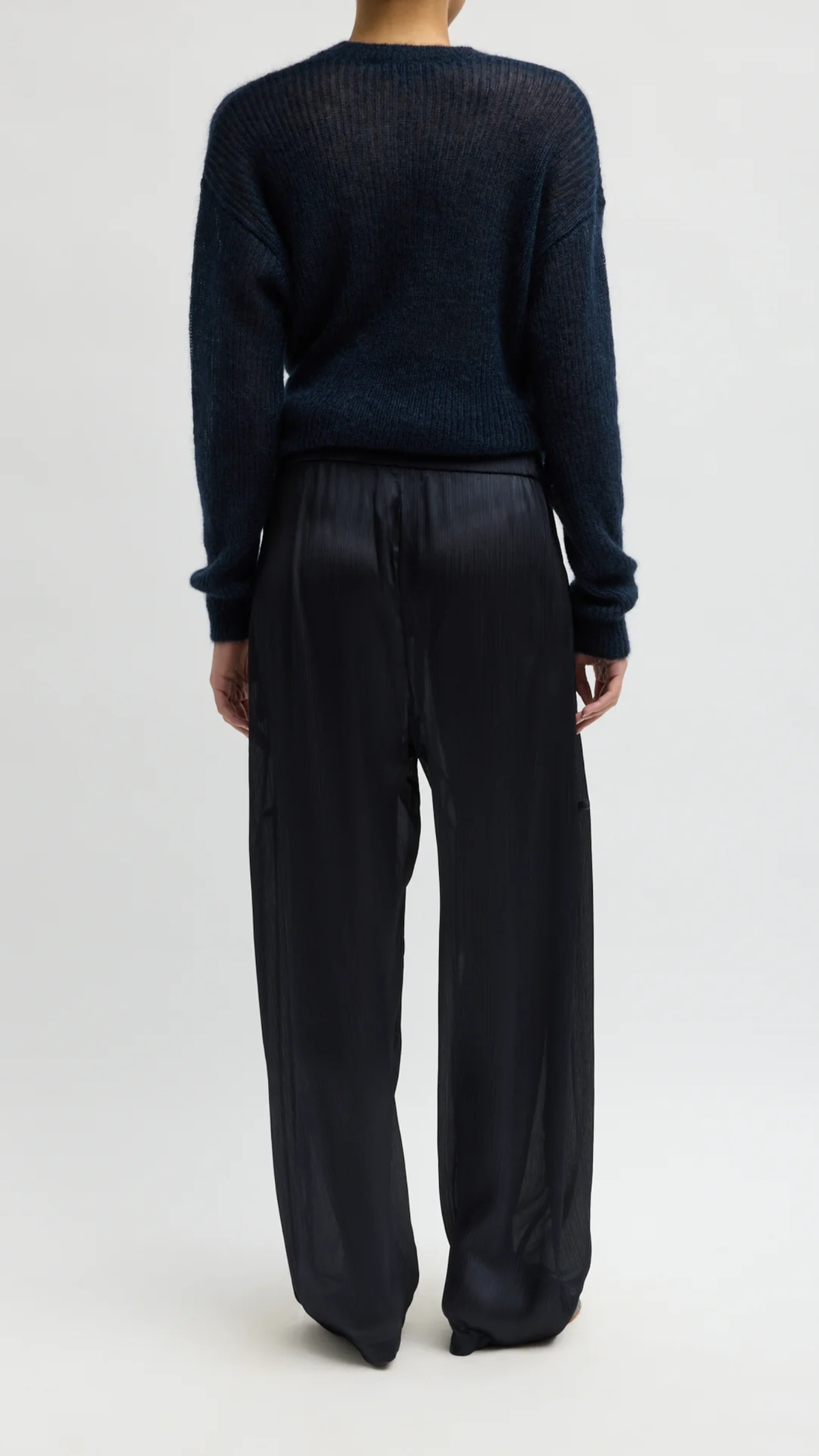 Tibi Matte Satin Plisse Winslow Pant in Navy