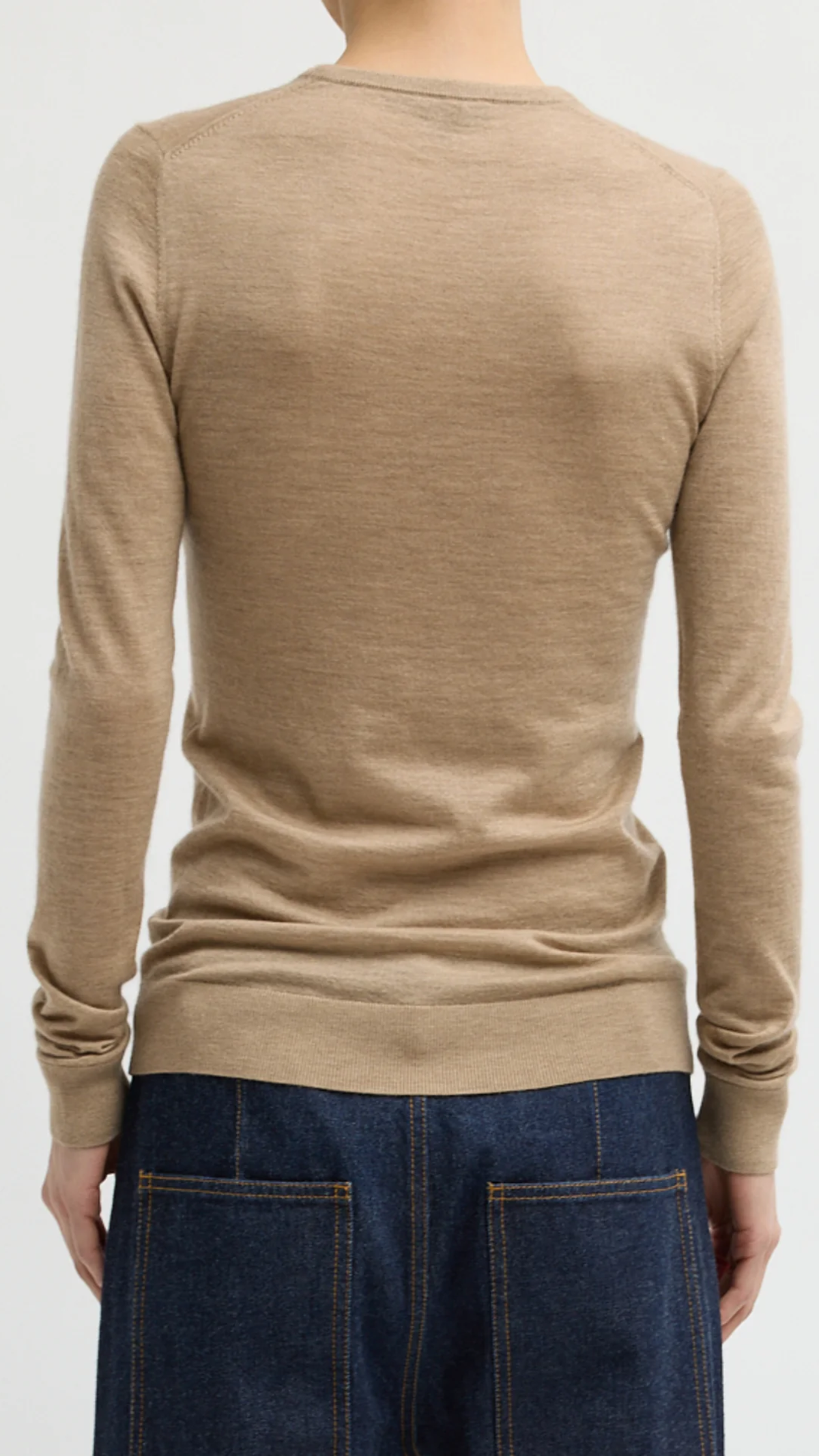 Tibi Tissue Cashmere Crewneck Pullover in Dark Oat Melange