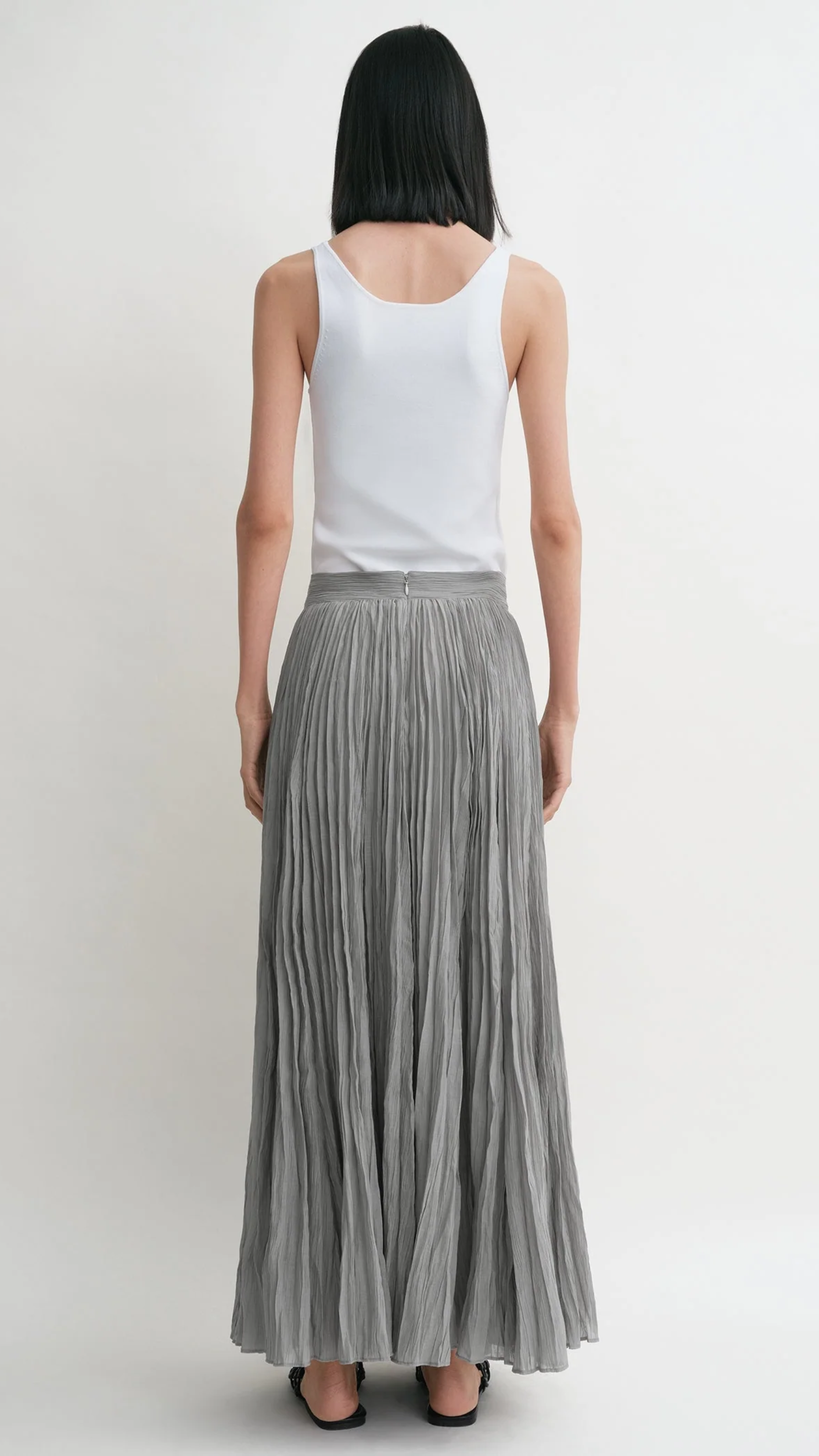 Toteme Crinkled Plisse Skirt in Pale Grey