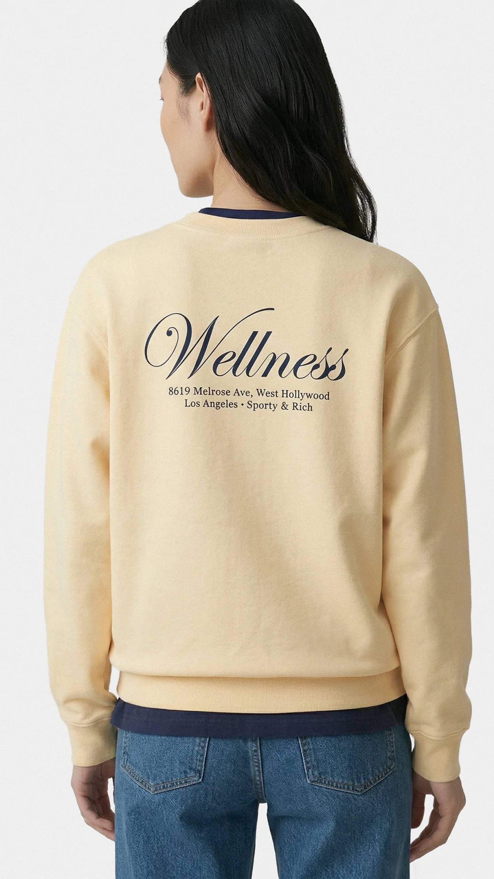 Sporty & Rich Avenue Crewneck in Almond/Navy