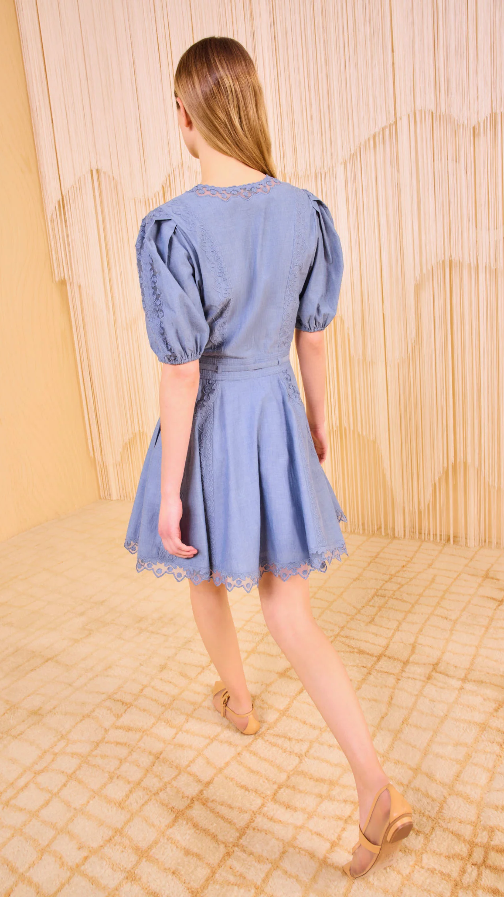 Ulla Johnson Camila Short Sleeve Mini Dress in Chambray