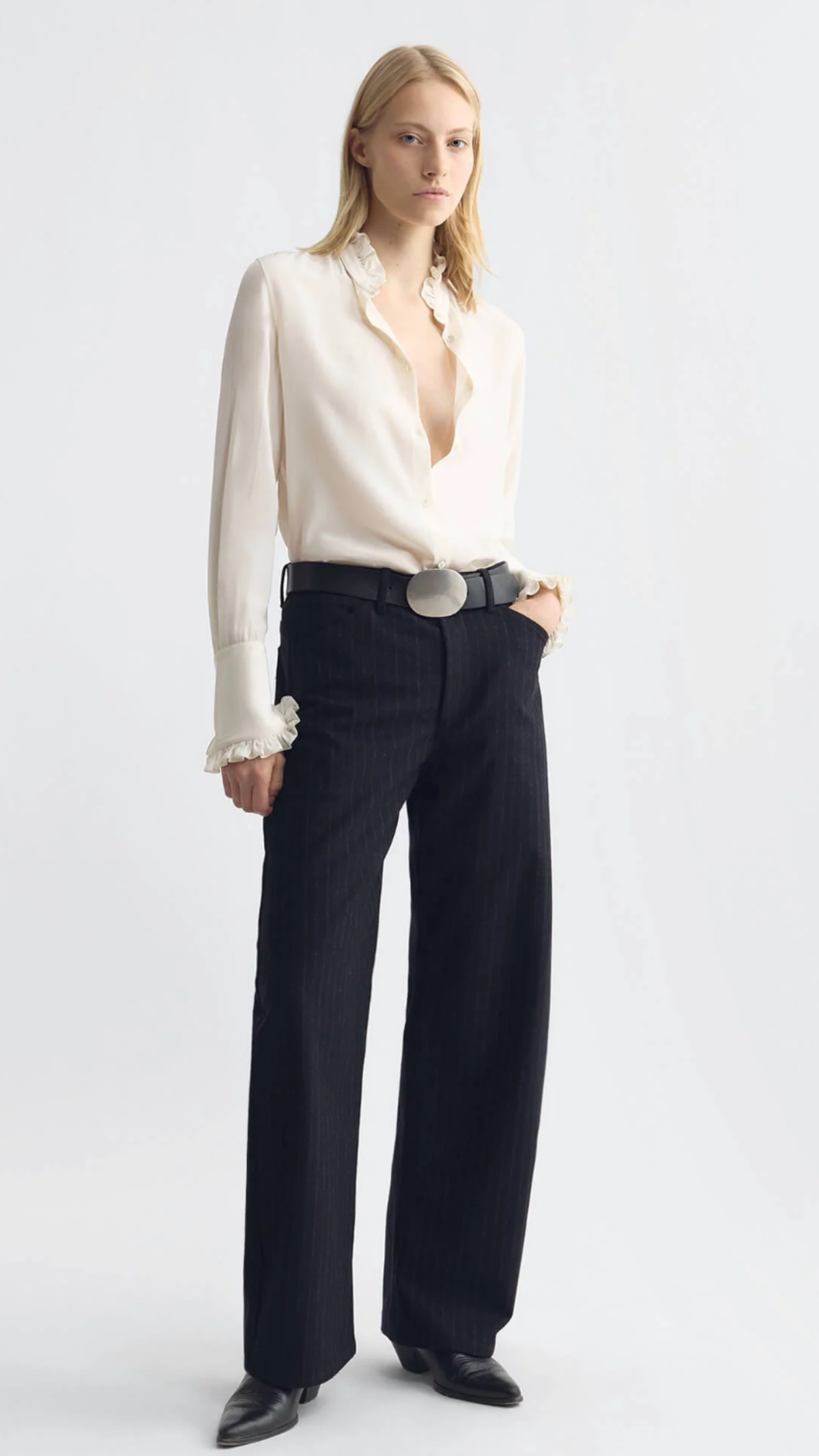 Nili Lotan Tribeca Pant in Black Pinstripes
