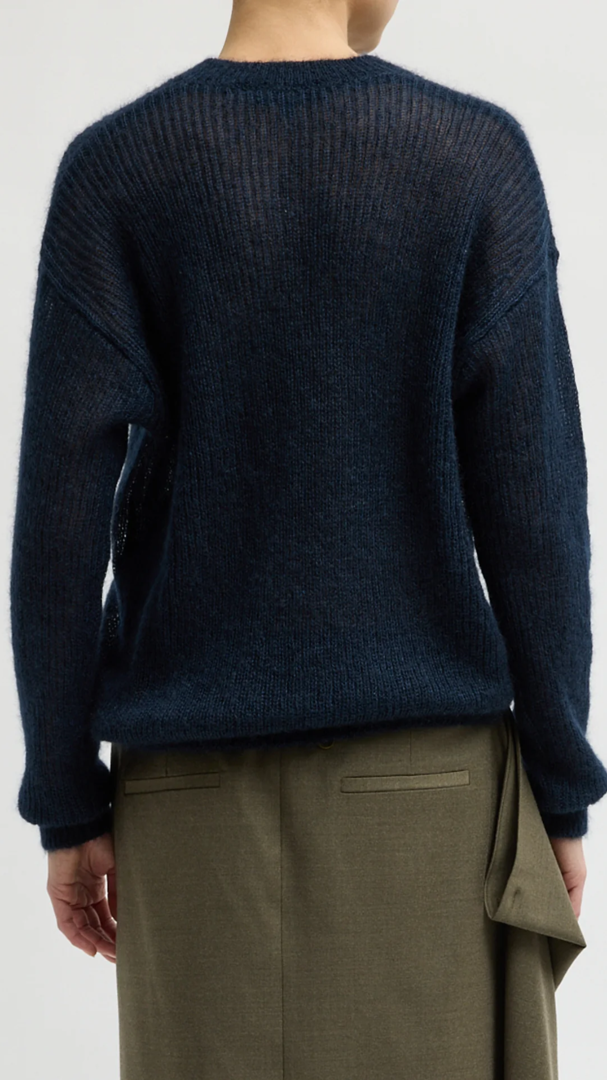Tibi Silk Mohair Crewneck Easy Pullover in Navy