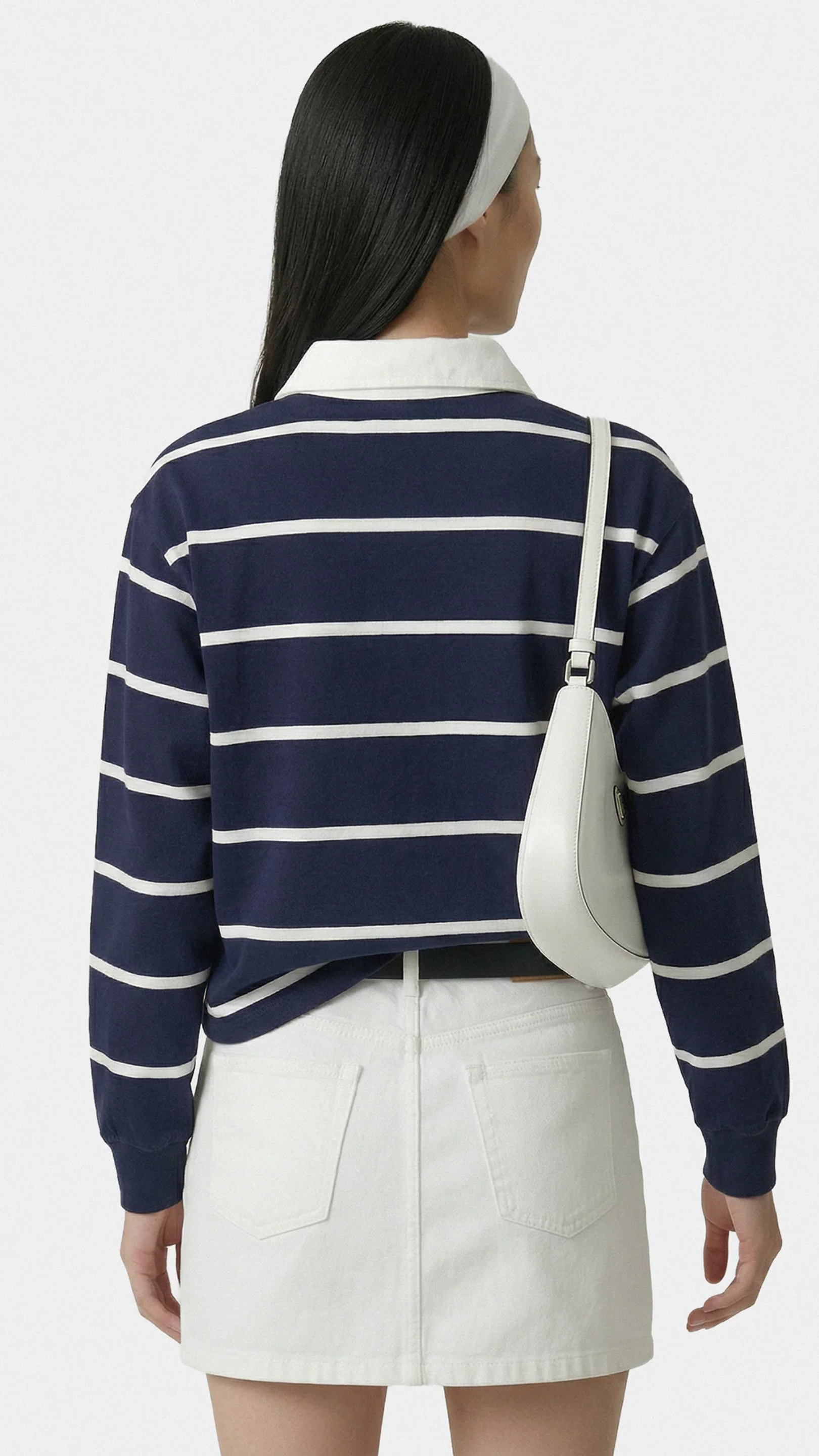 Sporty & Rich Serif Logo Rugby Polo in Navy/White