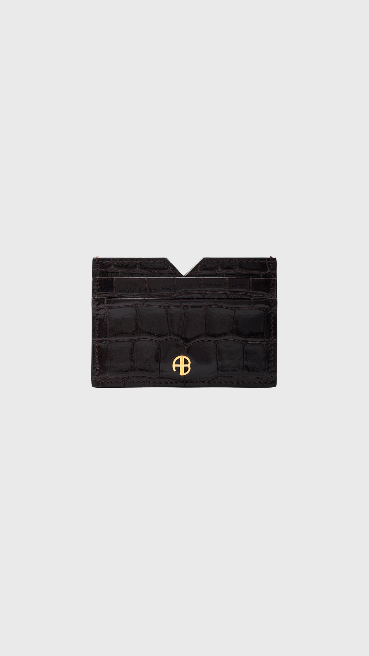 Anine Bing Calli Embossed Card Holder in Dark Brown