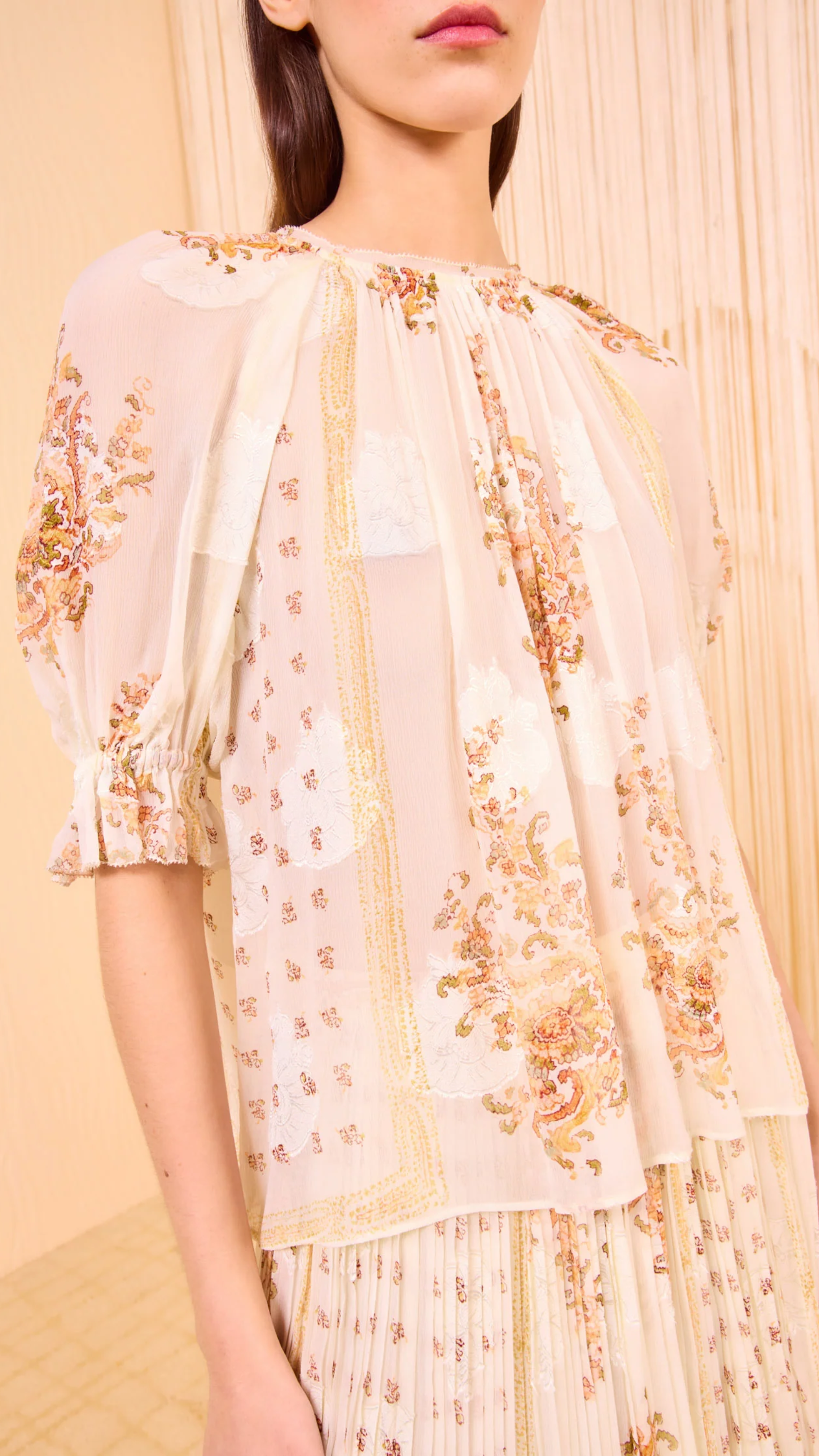 Ulla Johnson Pippa Short Sleeve Blouse in Alabaster Cream Floral