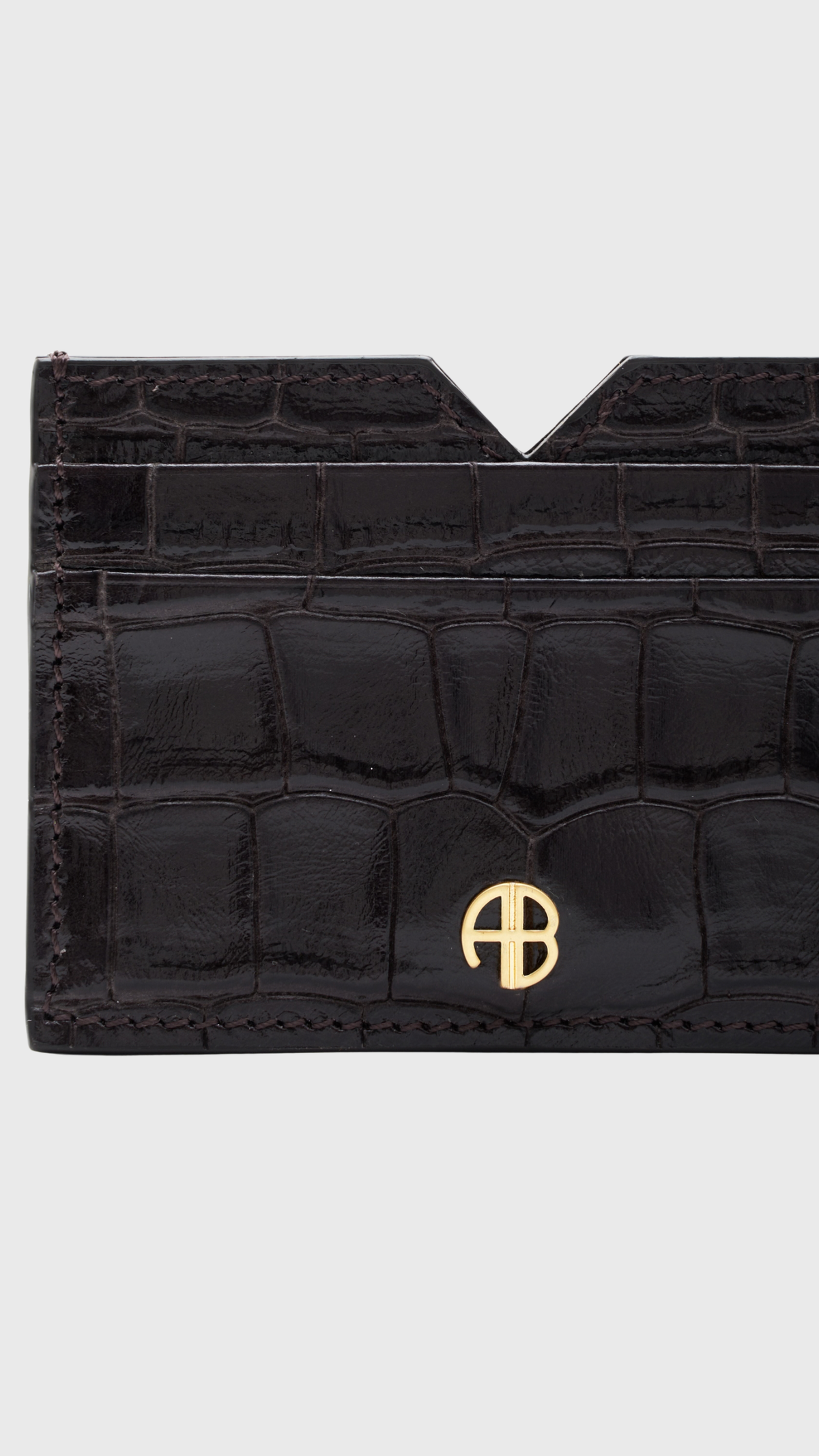 Anine Bing Calli Embossed Card Holder in Dark Brown