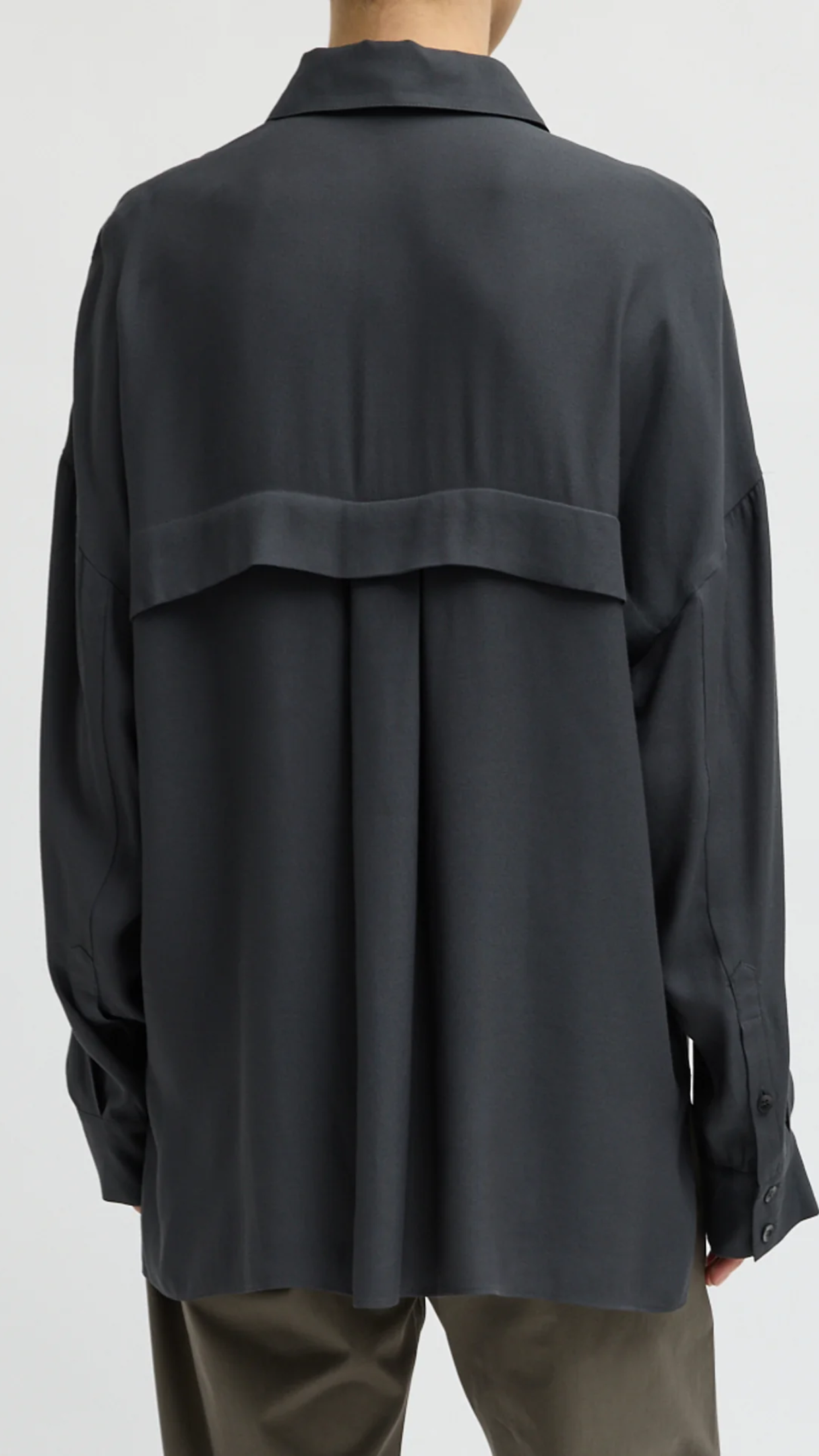 Tibi Feather Weight Eco Crepe Oversized Shirt in Dark Grey