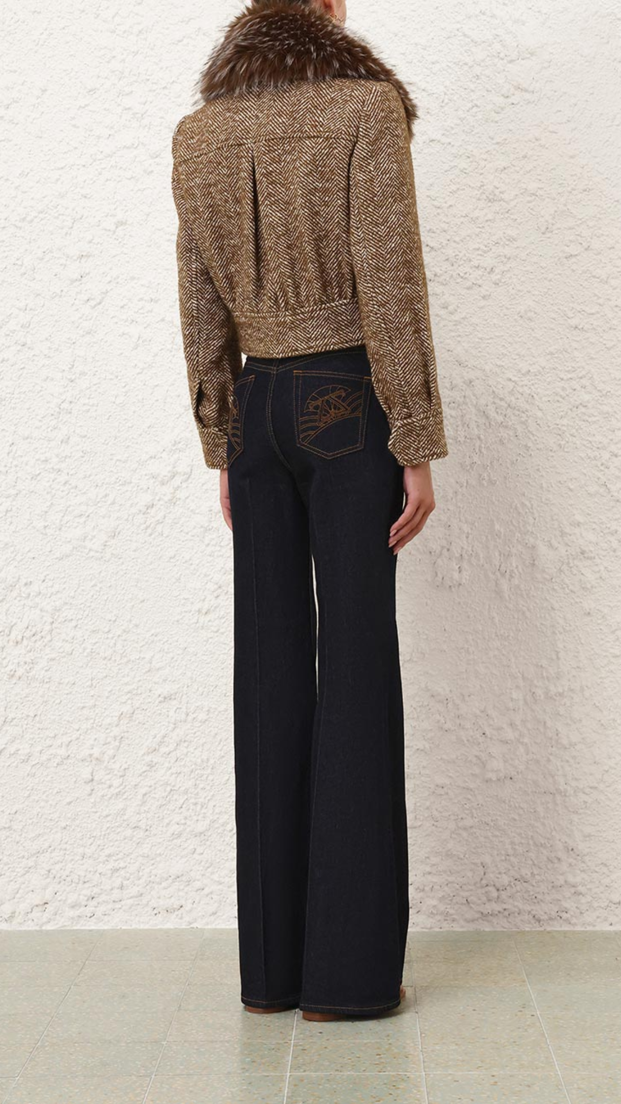 Zimmermann Valiant Faux Fur Collar Biker Jacket in Camel