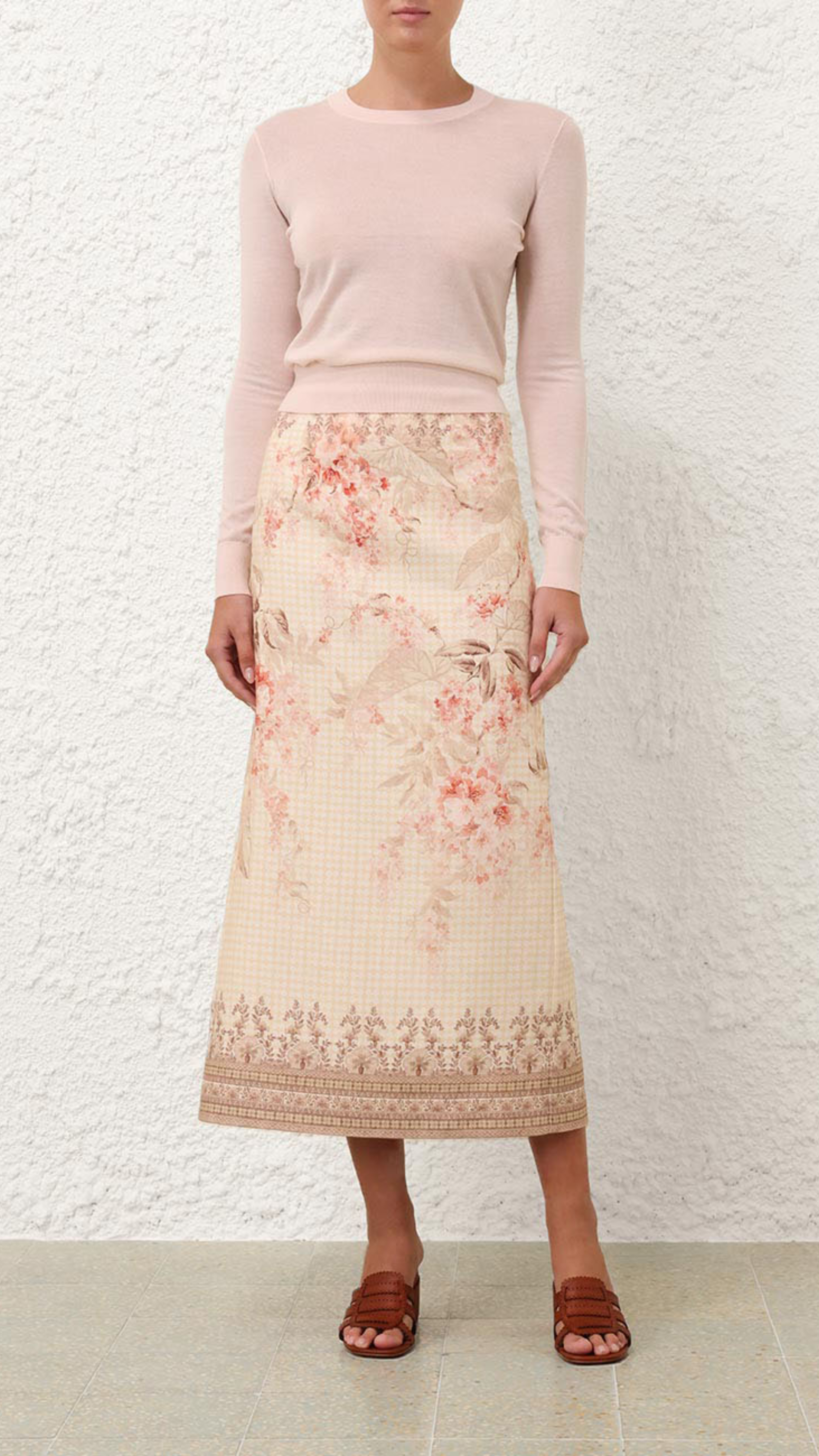 Zimmermann Illuminate Pencil Midi Skirt in Coral