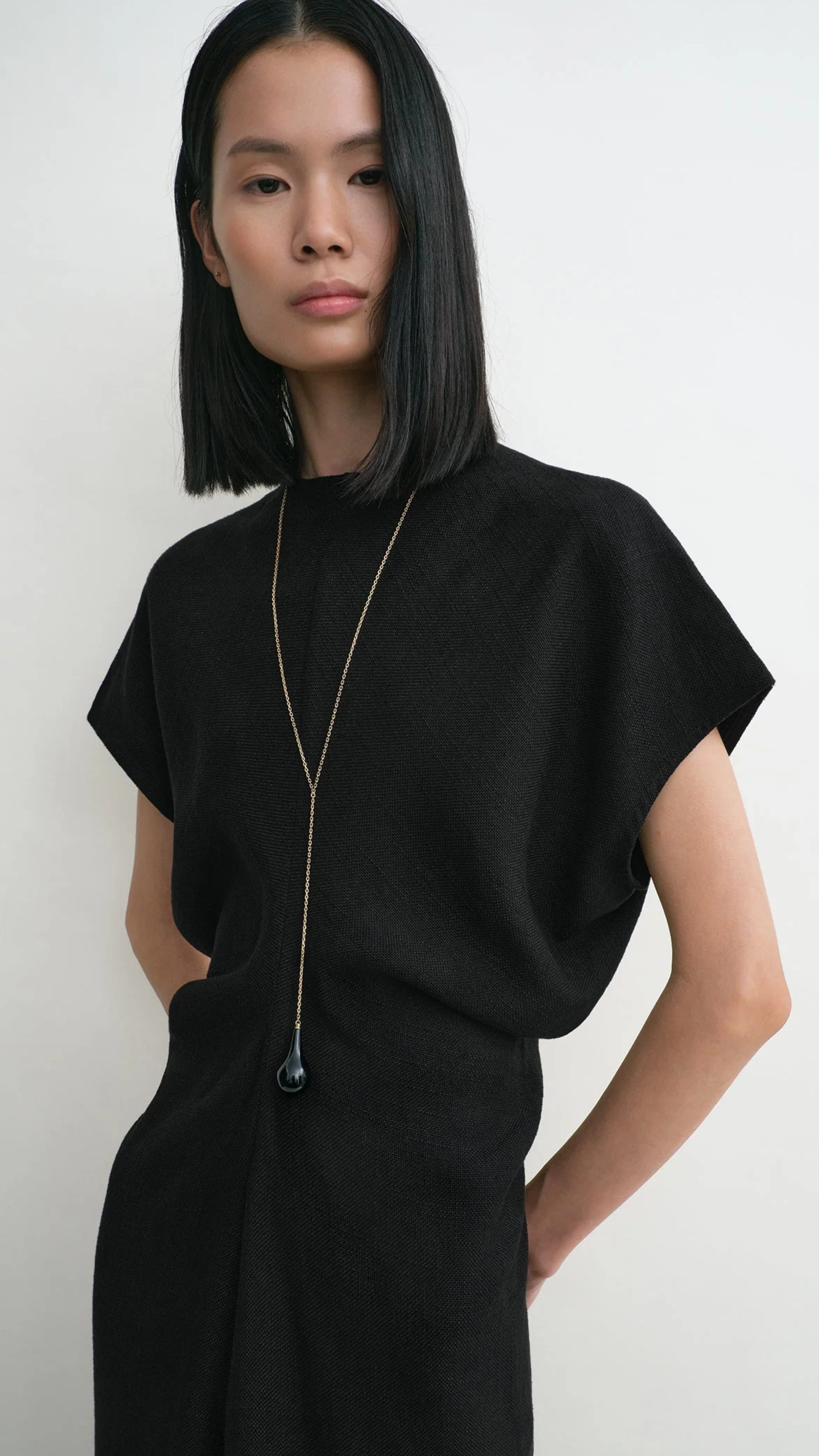 Toteme Slouch Waist Basketweave Dress in Black