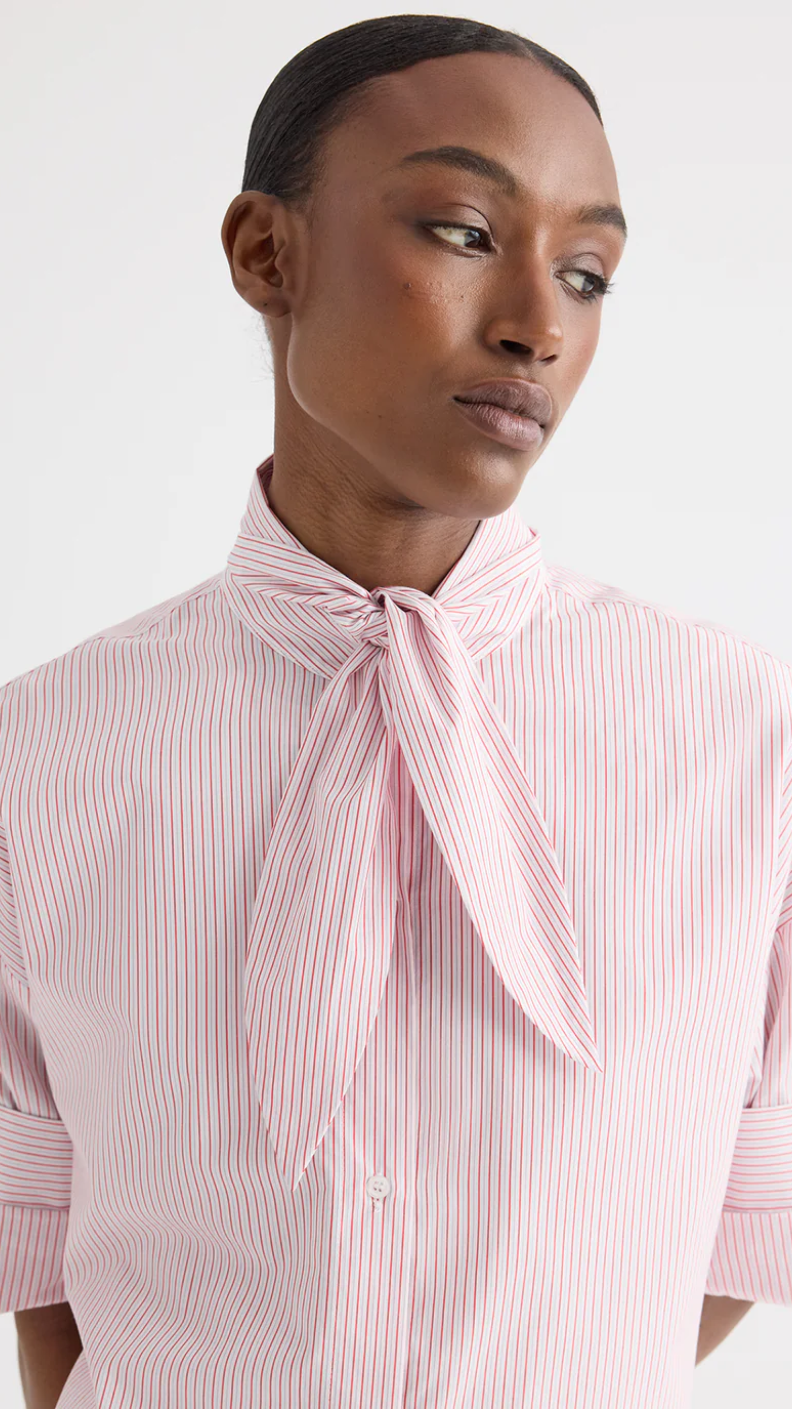 TWP Tie One On Cotton Stripes Shirt in White/Red