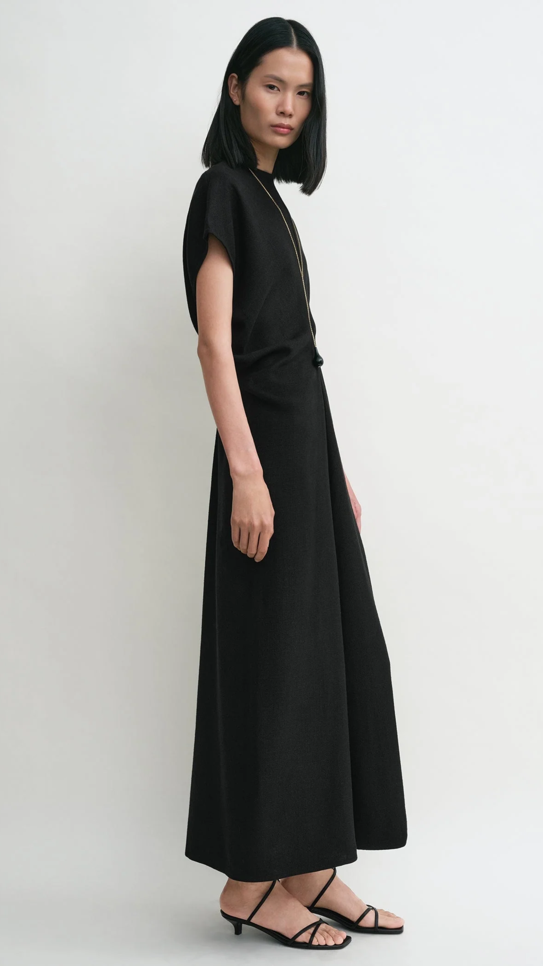 Toteme Slouch Waist Basketweave Dress in Black