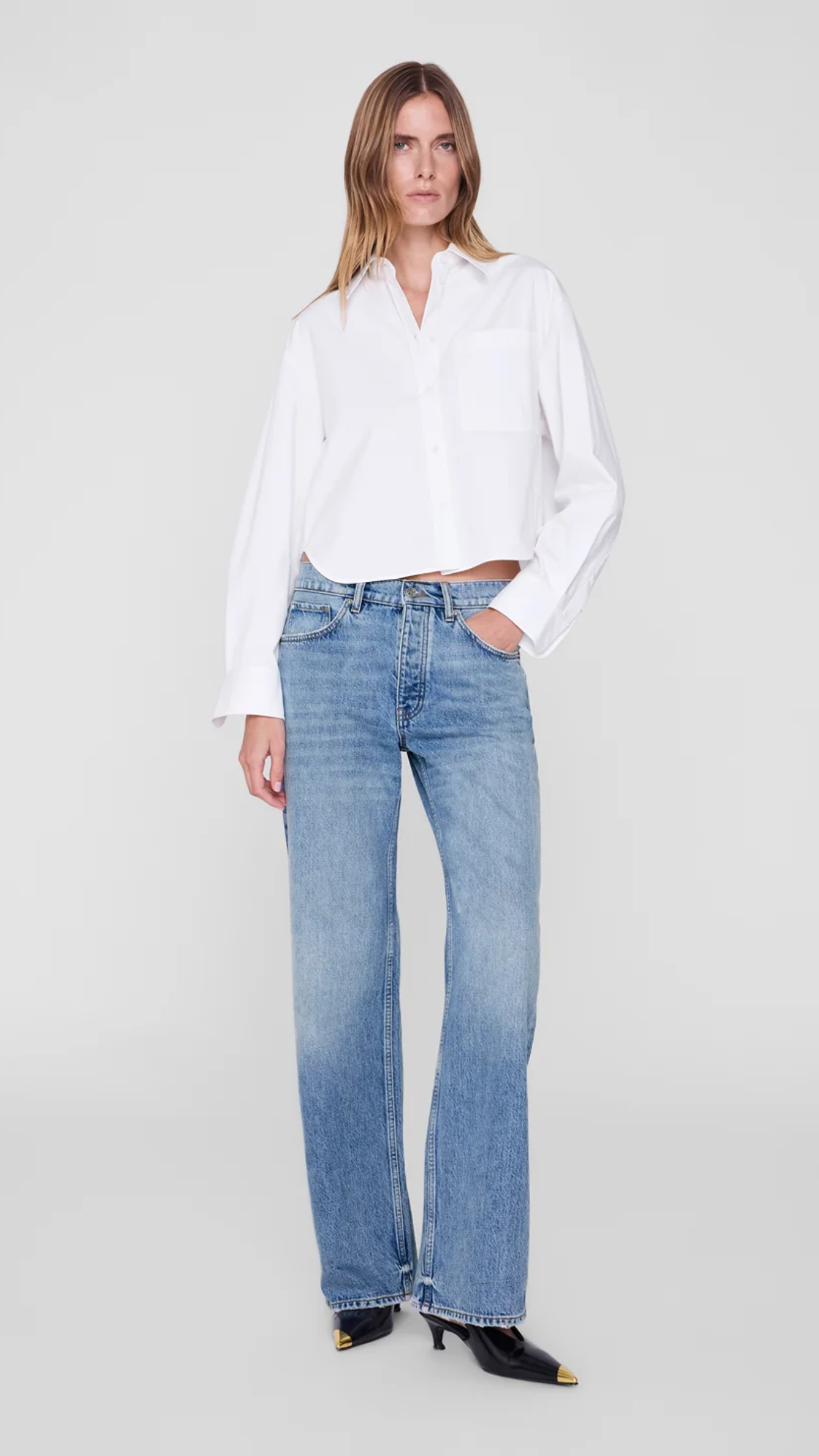 Anine Bing Scott Cropped Shirt in White