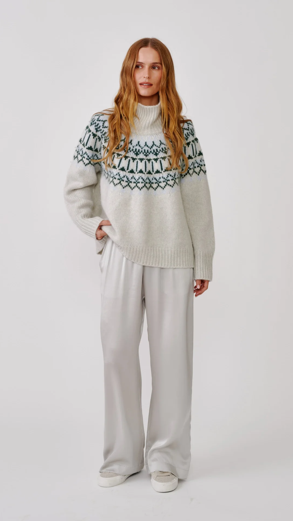 Sablyn Scottie Slouchy Fairisle Mock in Freeze