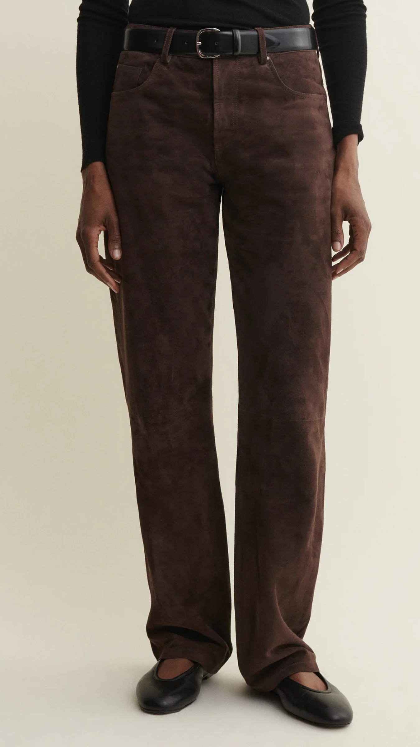 Arma Jean Suede Five Pocket Trousers in Mud Brown