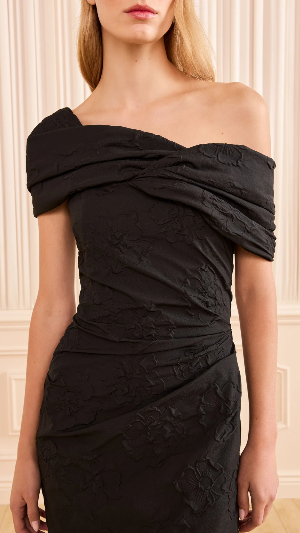 Ulla Johnson Violeta Off the Shoulder Cloque Dress in Noir
