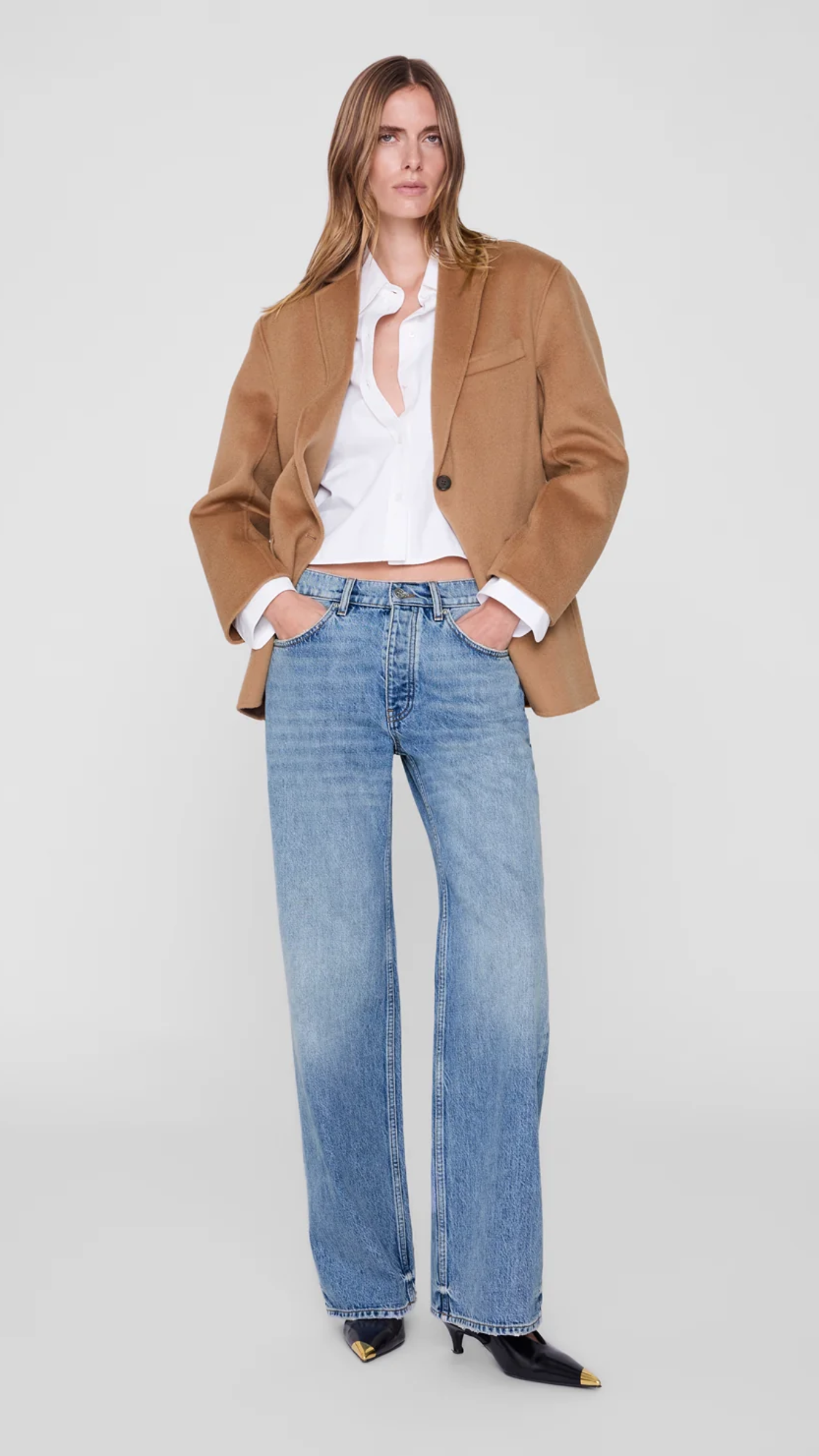 Anine Bing Scott Cropped Shirt in White