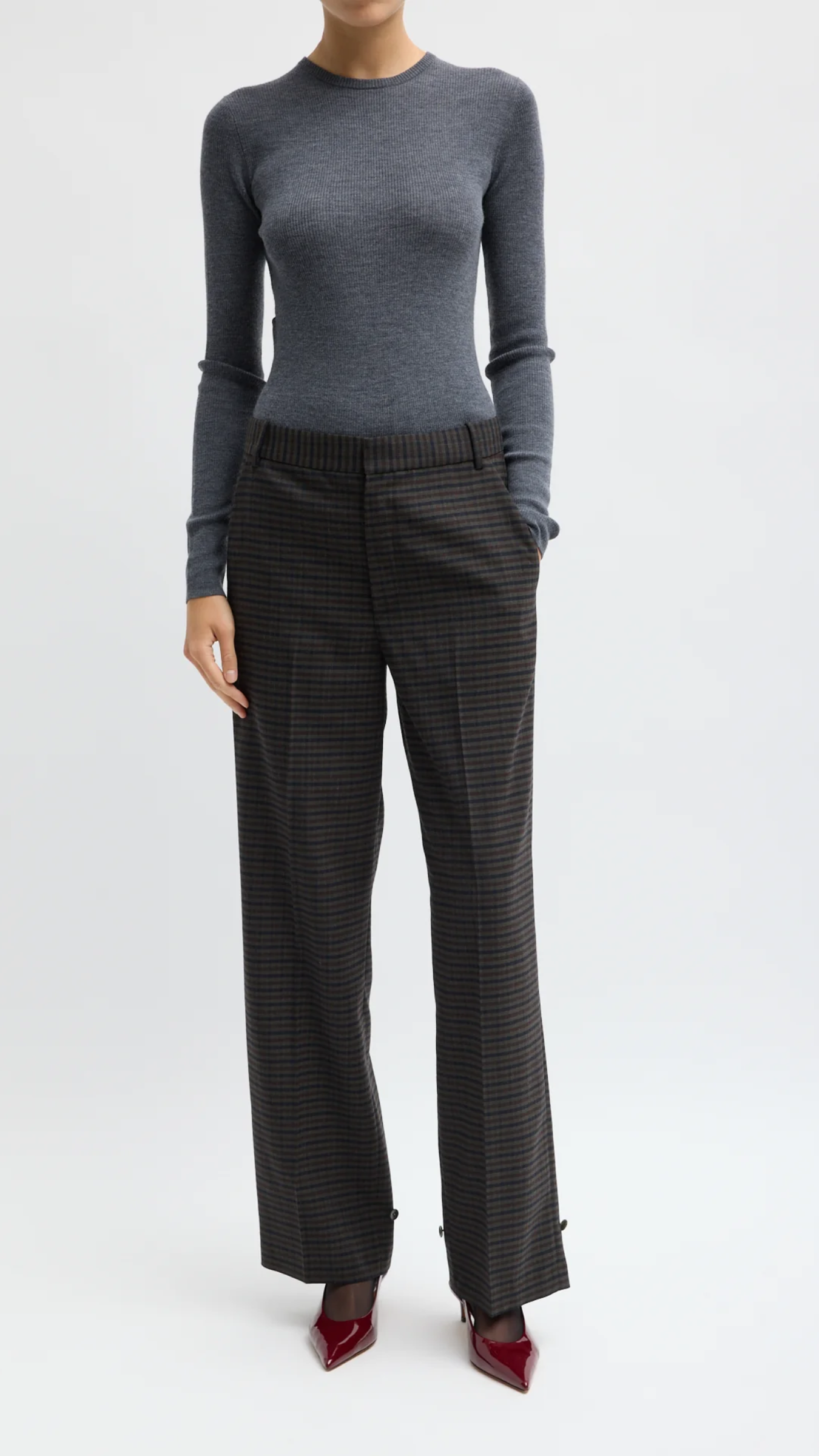Tibi Cedric Suiting Straight Leg Trouser in Grey Multi