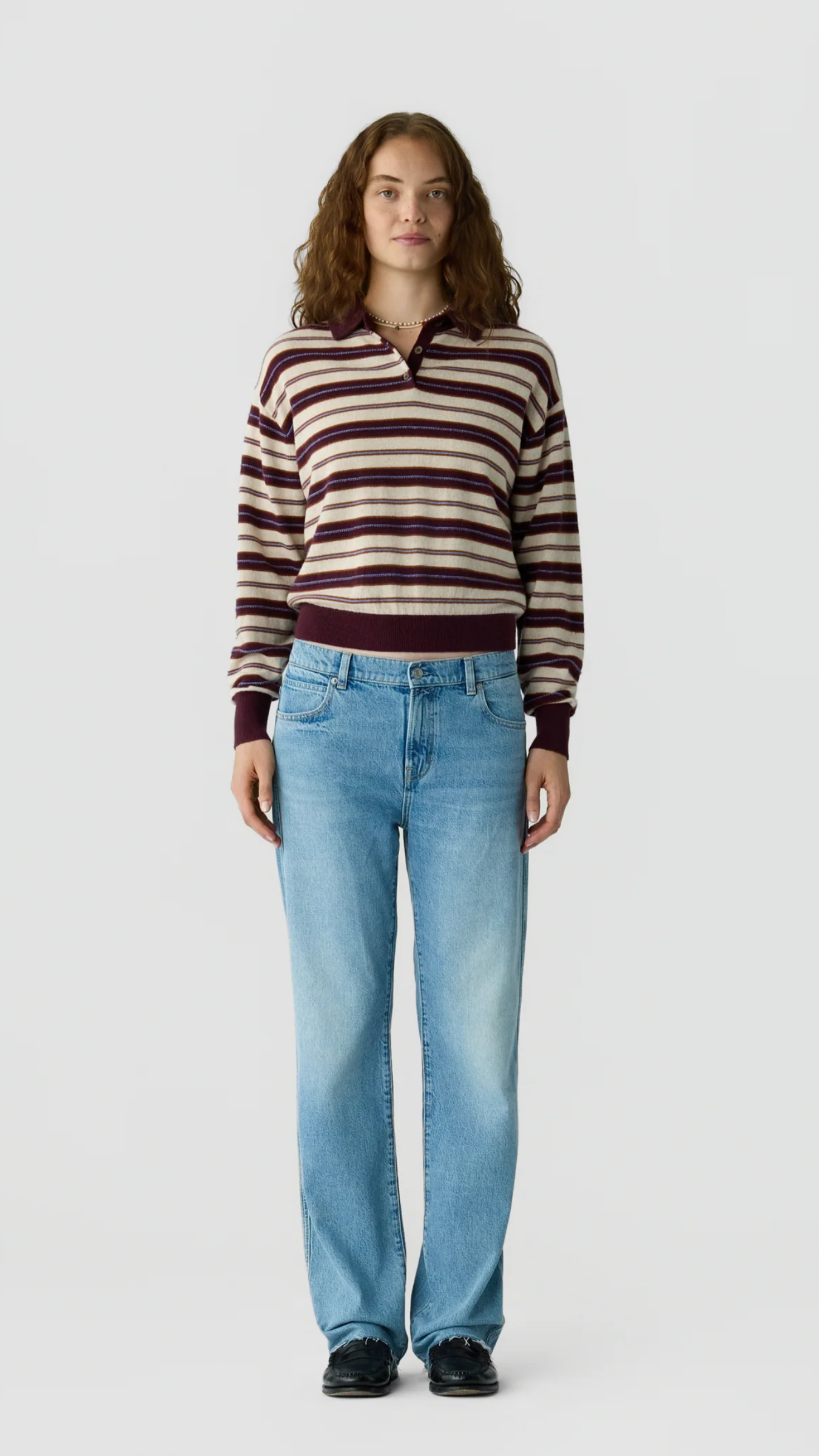 Guest in Residence Collegiate Stripe Polo in Fig Combo