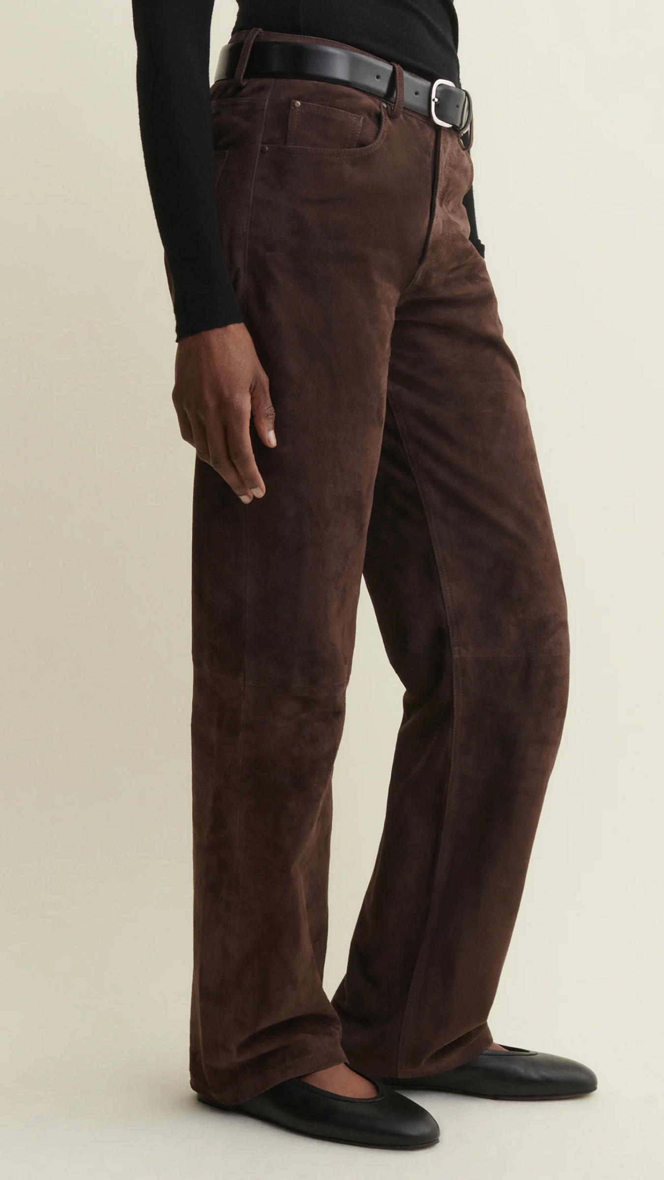 Arma Jean Suede Five Pocket Trousers in Mud Brown