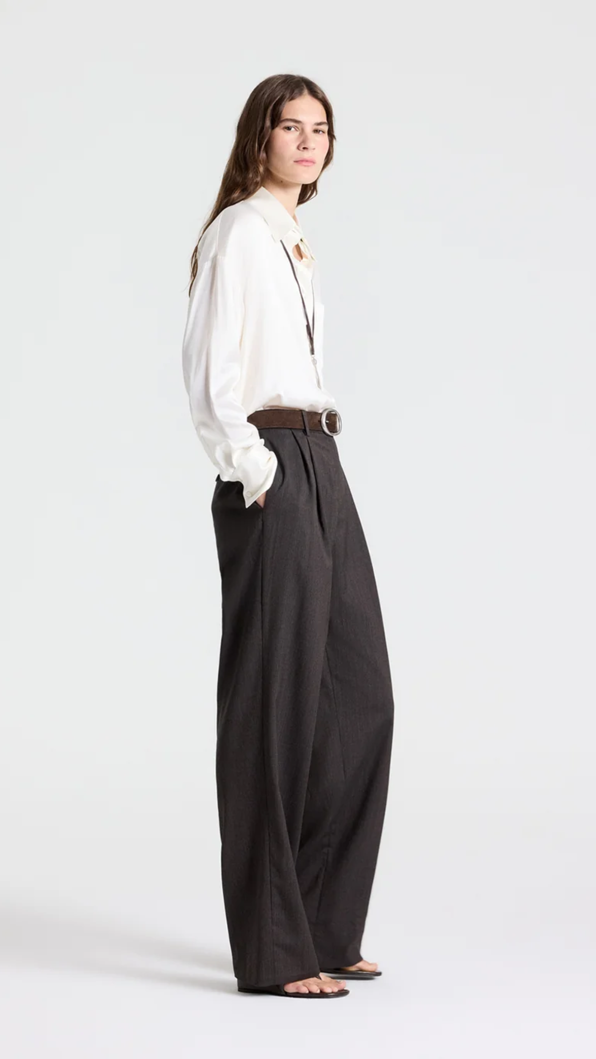 TWP Ivy Pant in Micro Herringbone Chocolate
