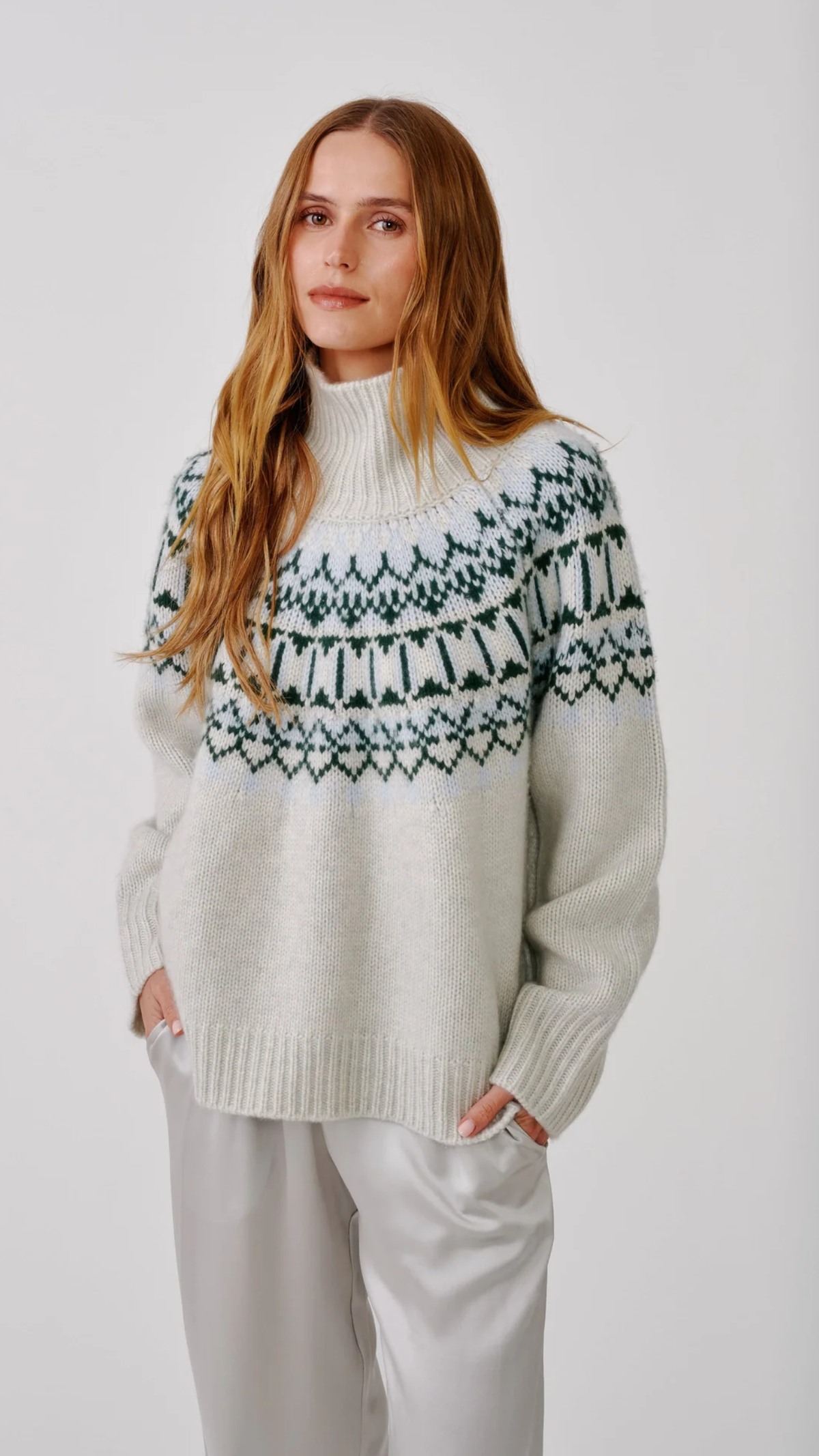 Sablyn Scottie Slouchy Fairisle Mock in Freeze