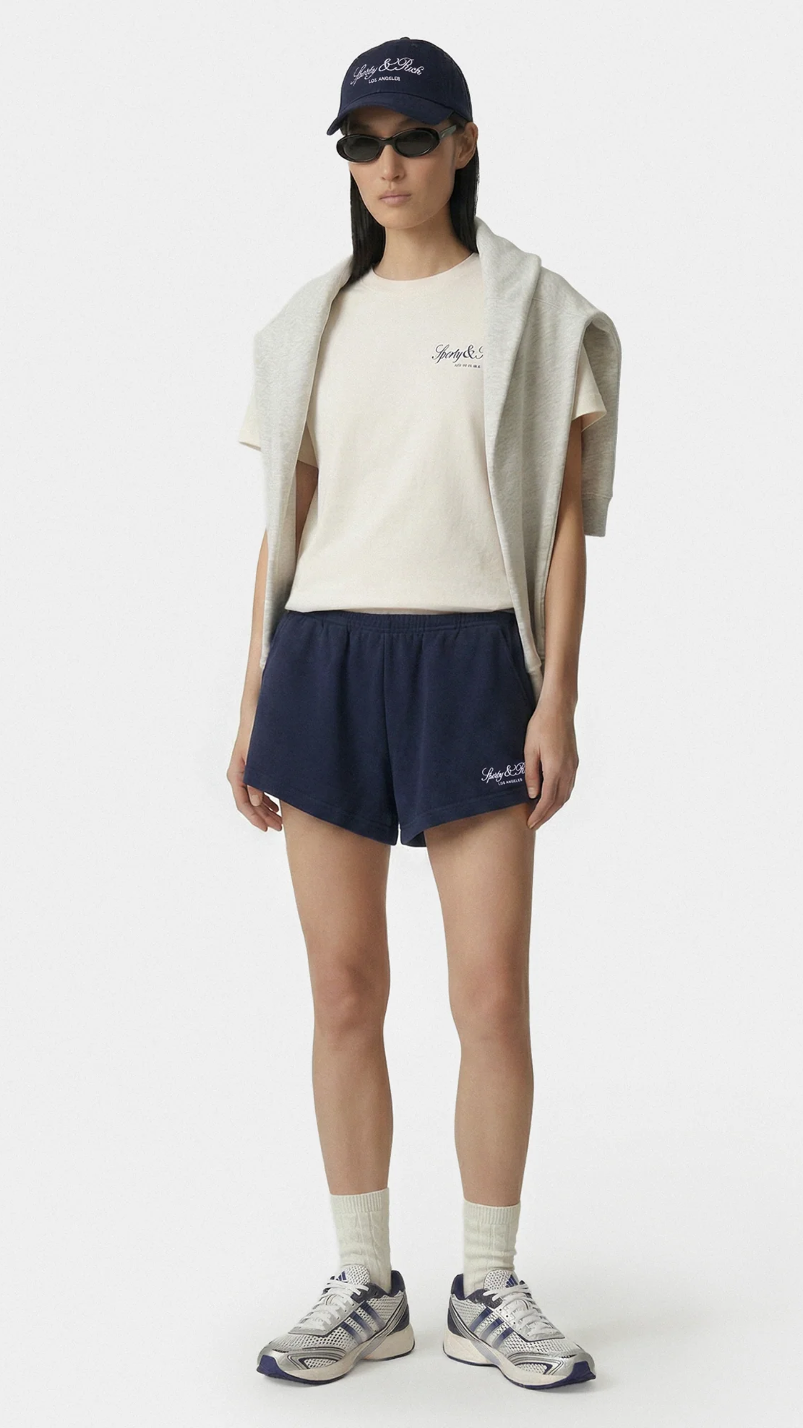 Sporty & Rich Vendome LA Embroidered Disco Short in Navy/White