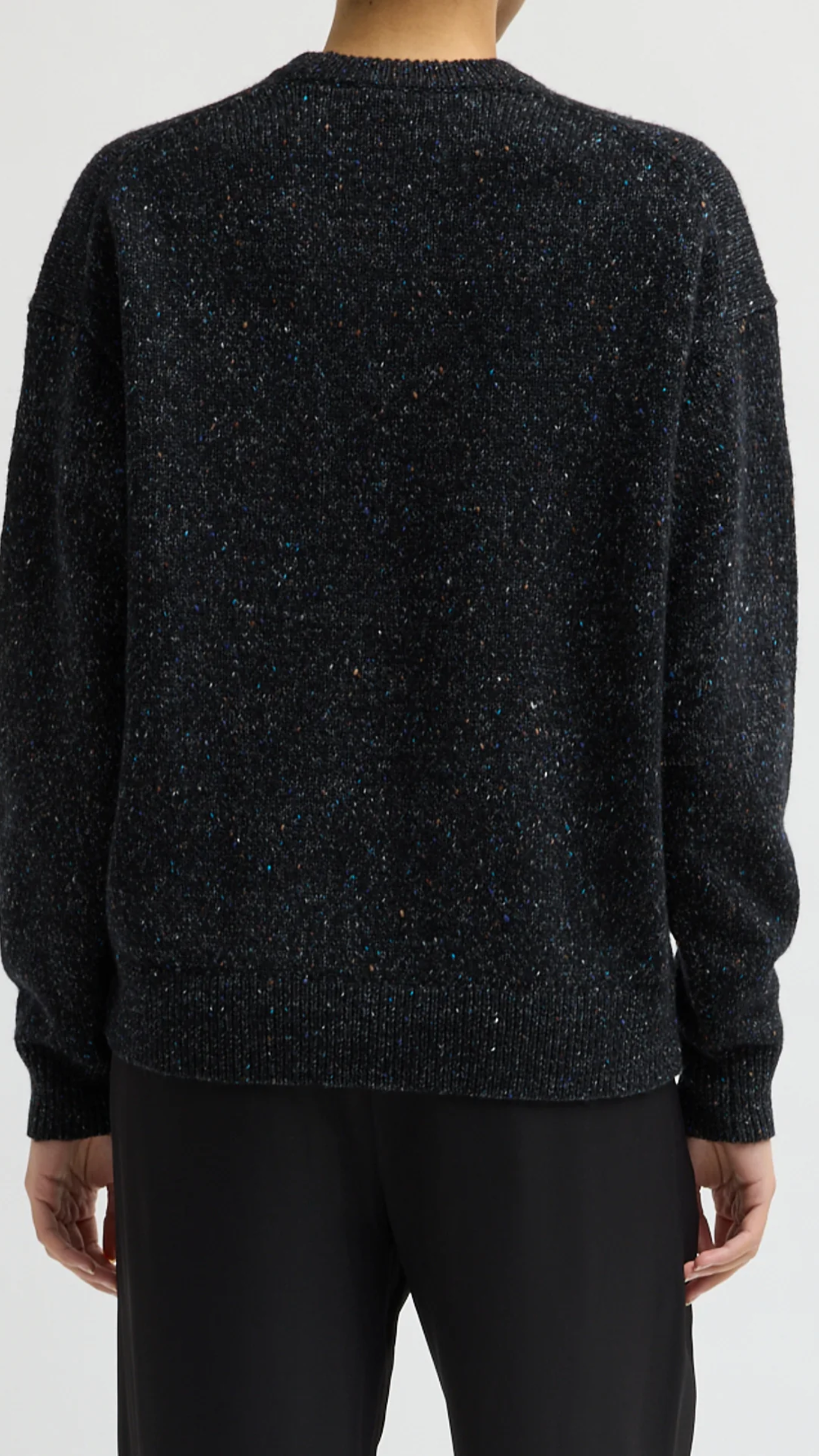 Tibi Speckled Tweed Crewneck Easy Pullover in Black Multi