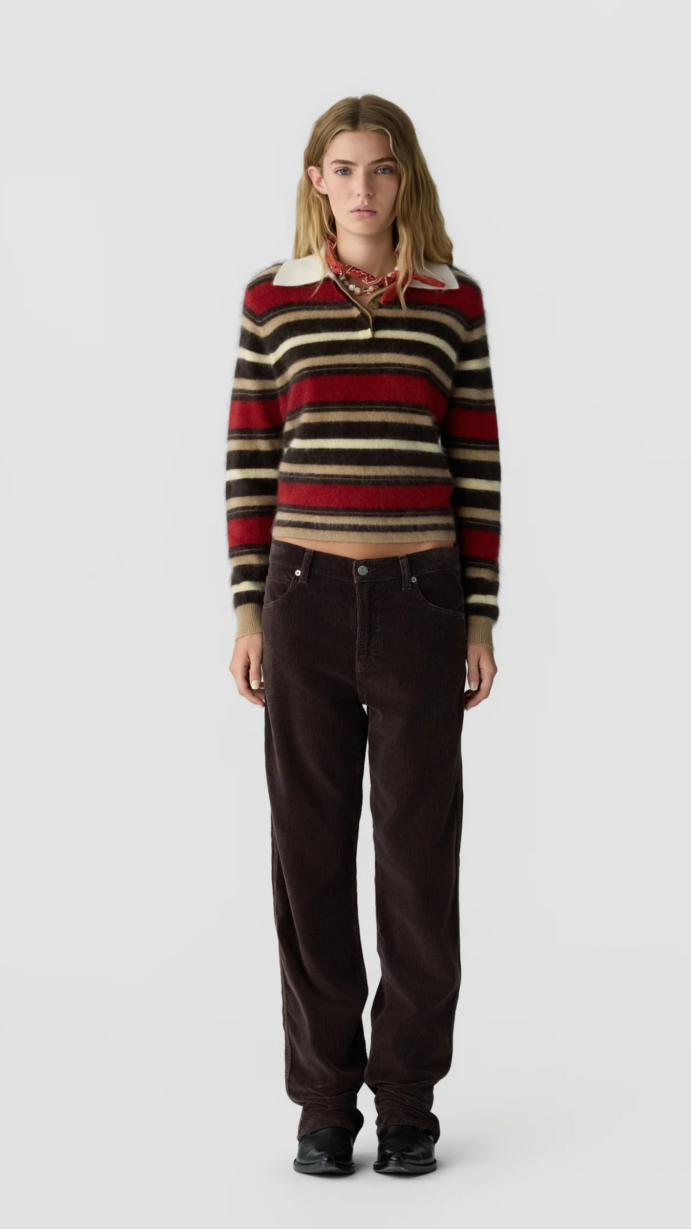 Guest in Residence Grizzly Cropped Rugby Sweater in Carmine Combo
