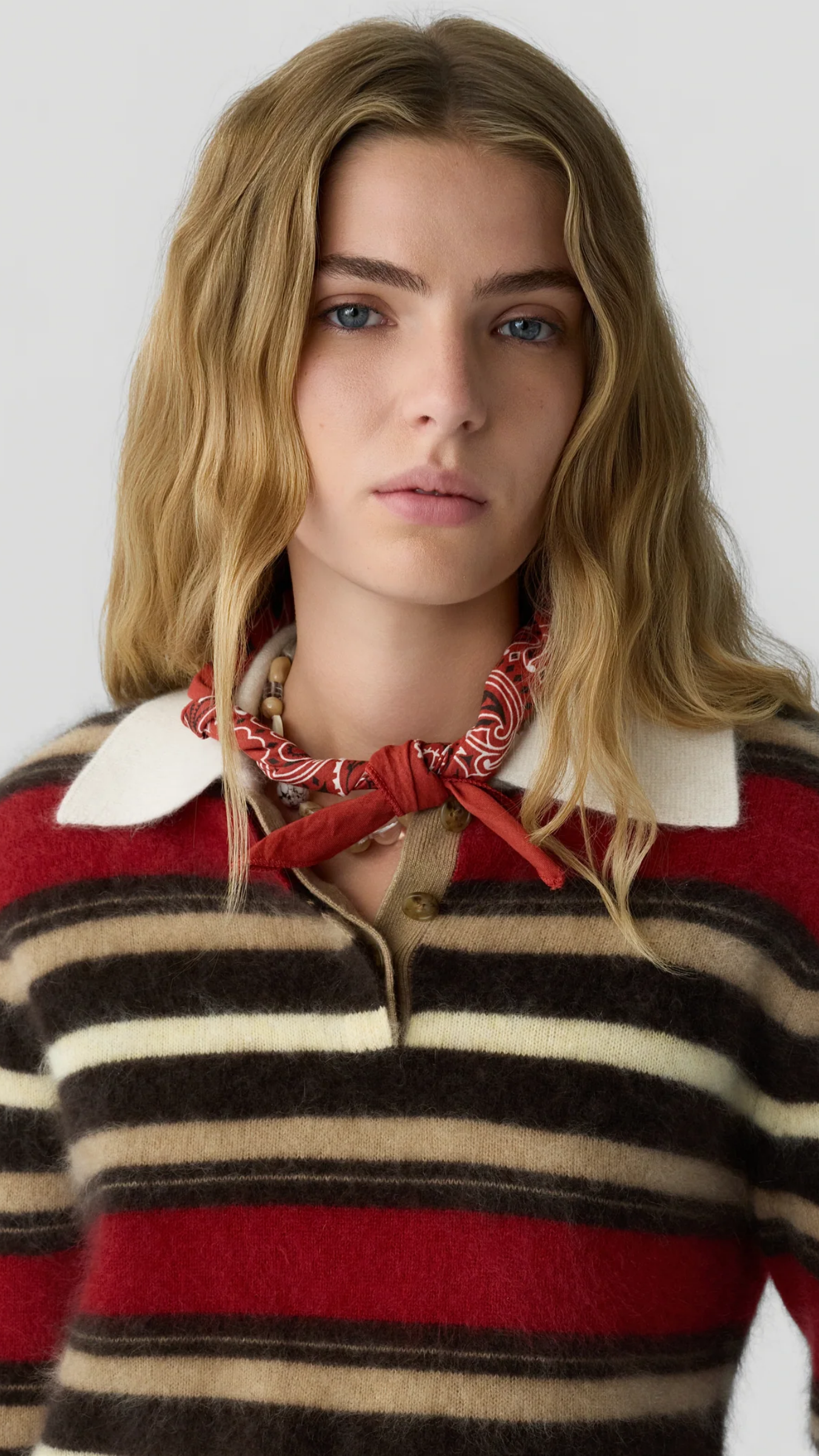 Guest in Residence Grizzly Cropped Rugby Sweater in Carmine Combo
