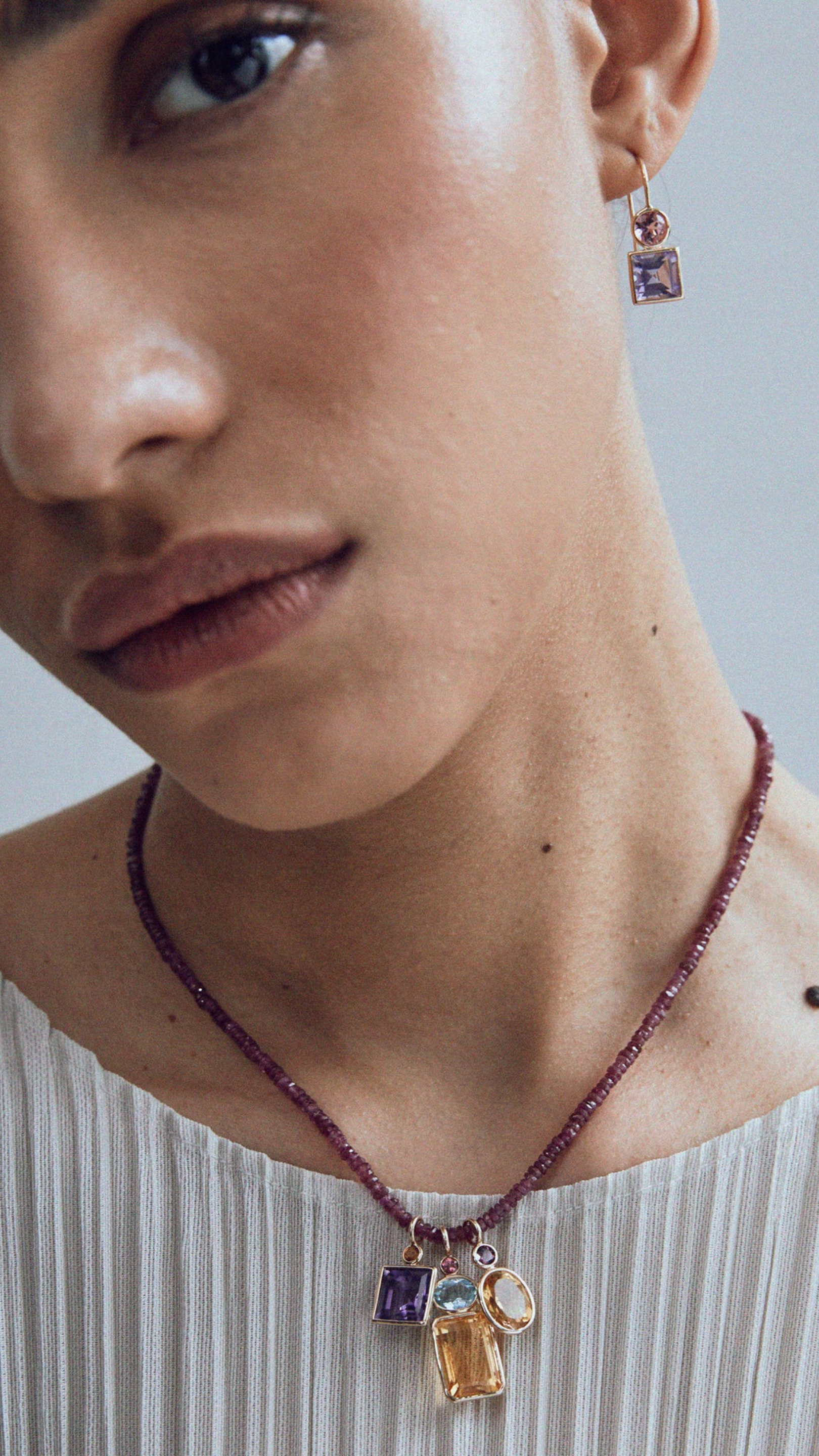 Lizzie Fortunato Tiny Beaded 14k Gold Necklace in Ruby 16''