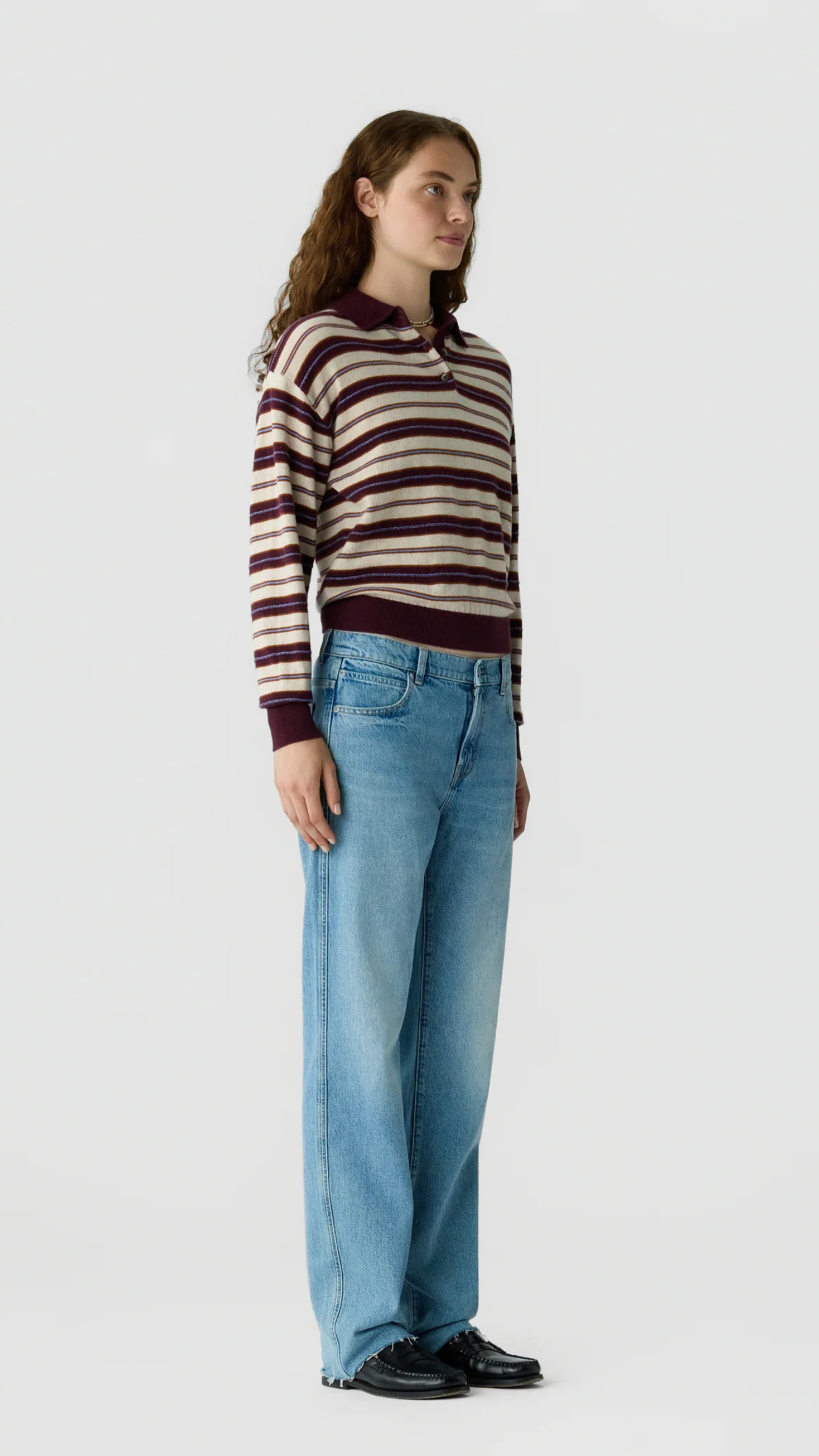 Guest in Residence Collegiate Stripe Polo in Fig Combo