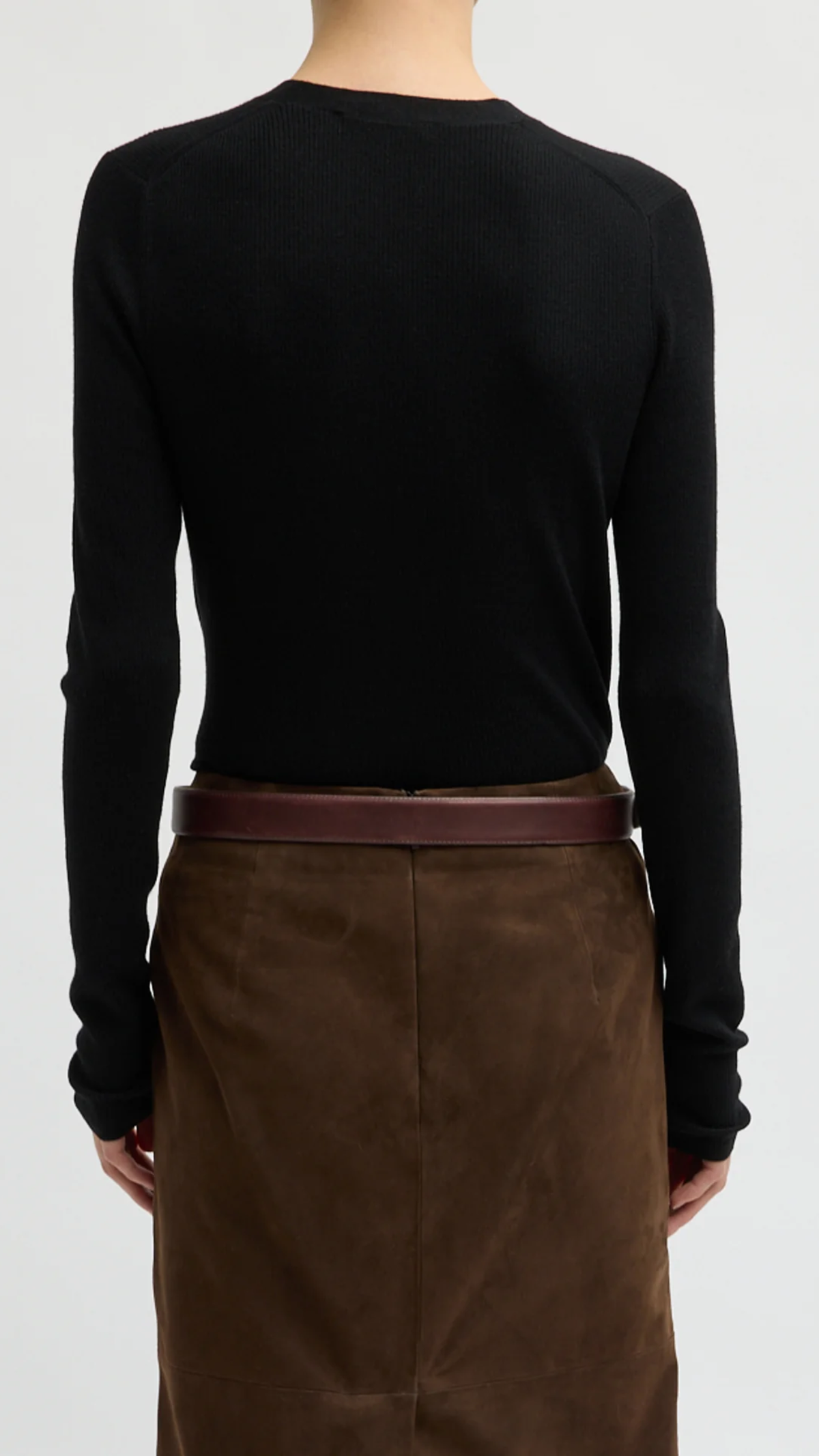 Tibi Feather Weight Ribbed V-Neck Slim Cardigan in Black