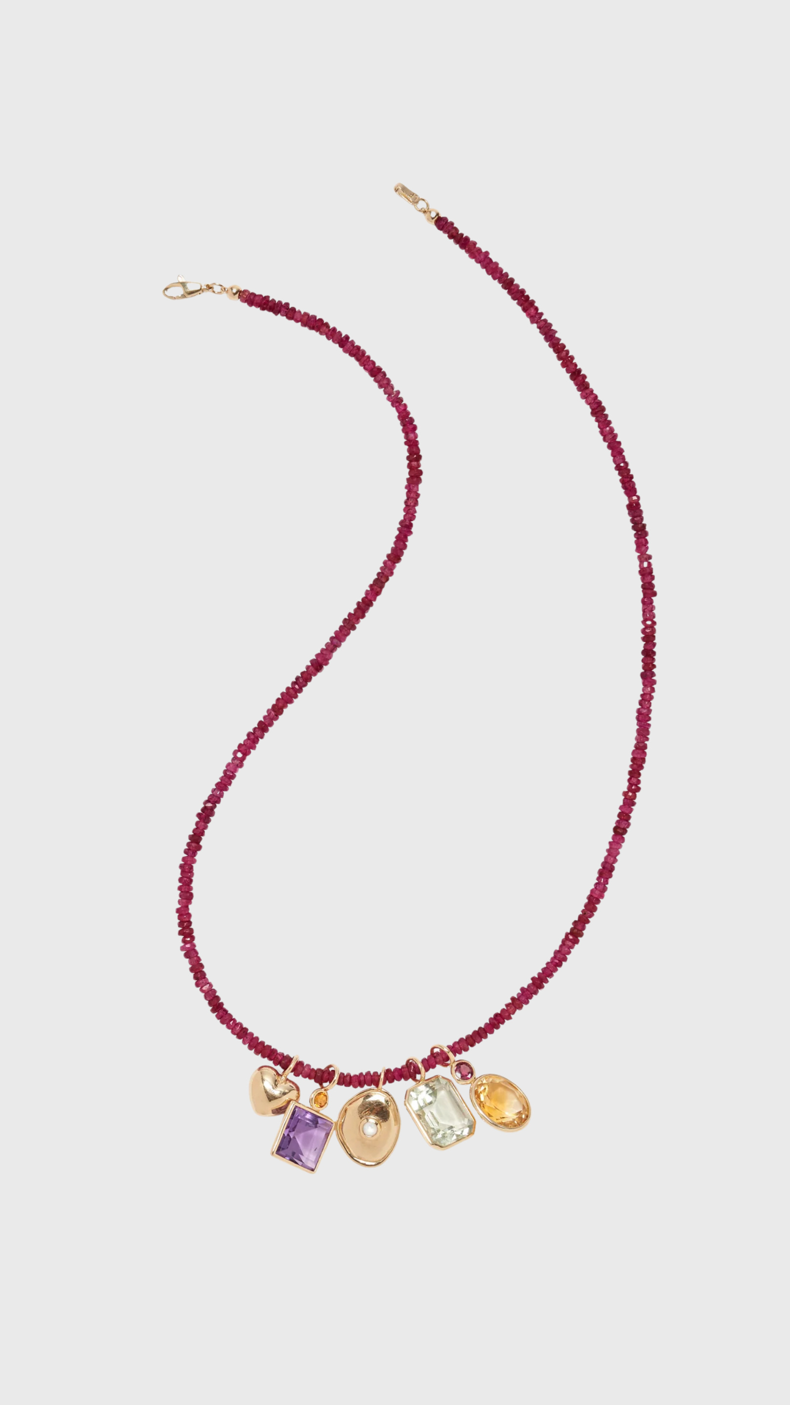 Lizzie Fortunato Tiny Beaded 14k Gold Necklace in Ruby 16''