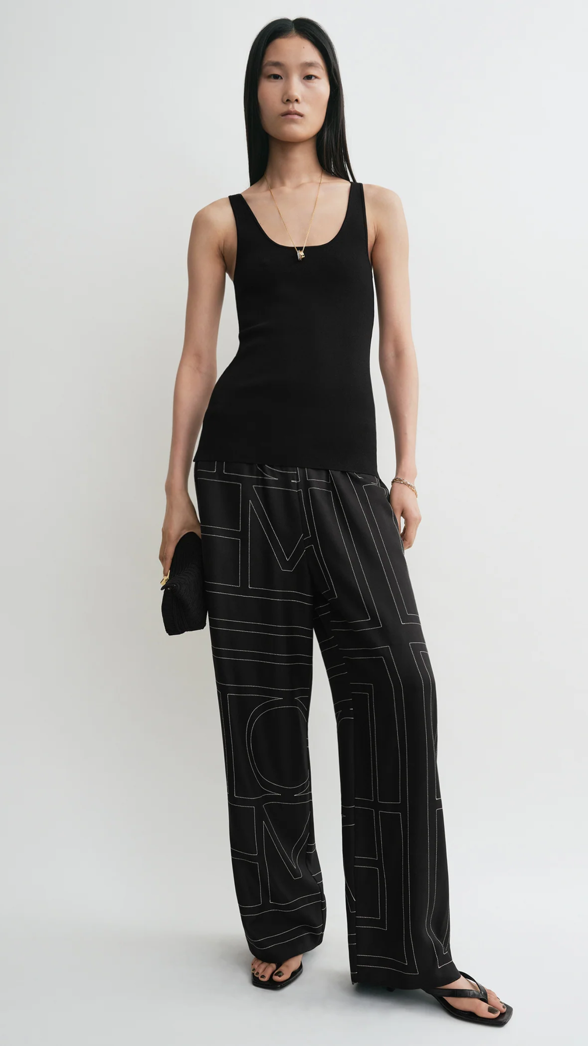 Toteme Monogram Silk Pj Bottoms in Black