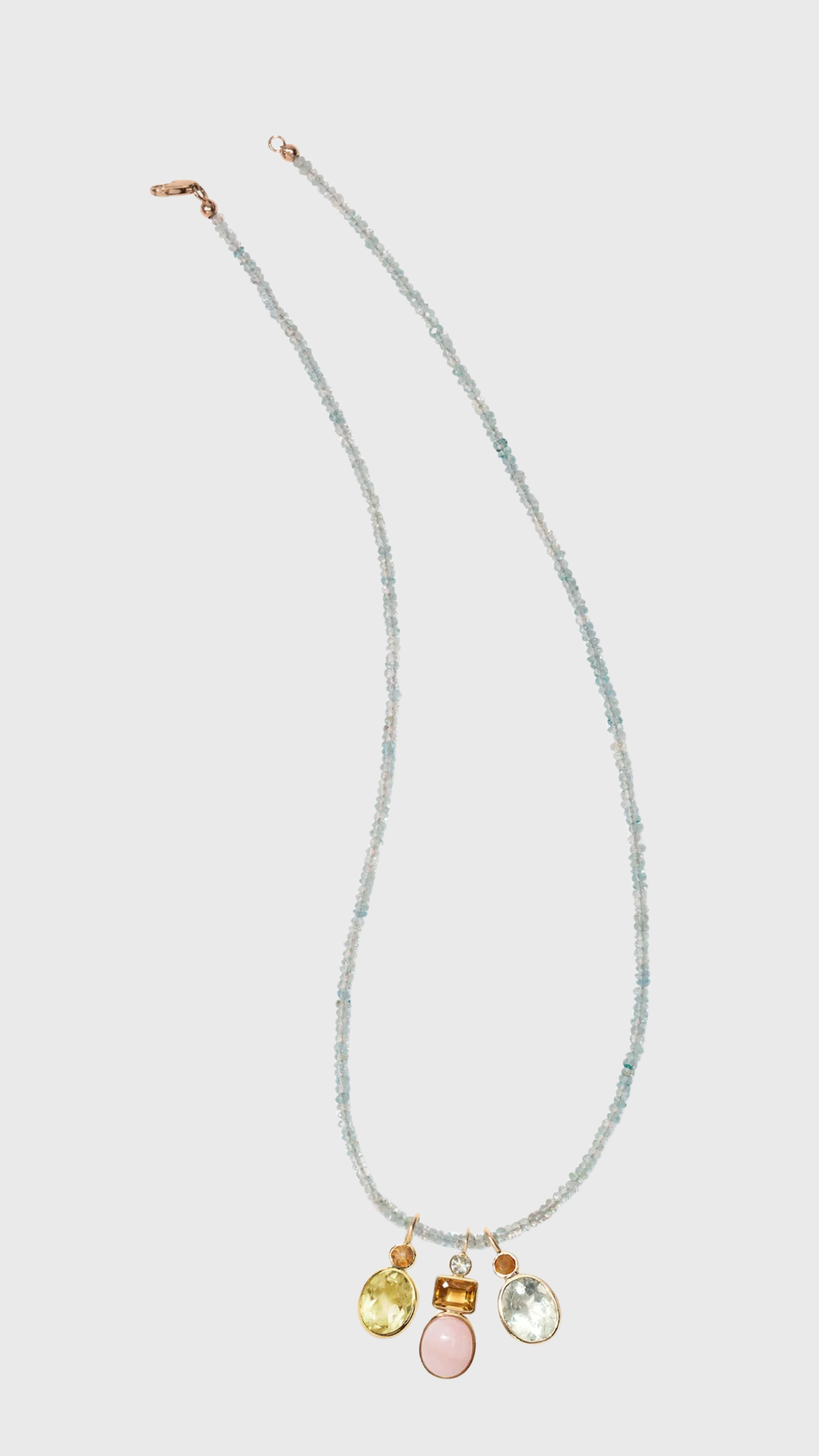 Lizzie Fortunato Tiny Beaded 14k Gold Necklace in Aquamarine 18''