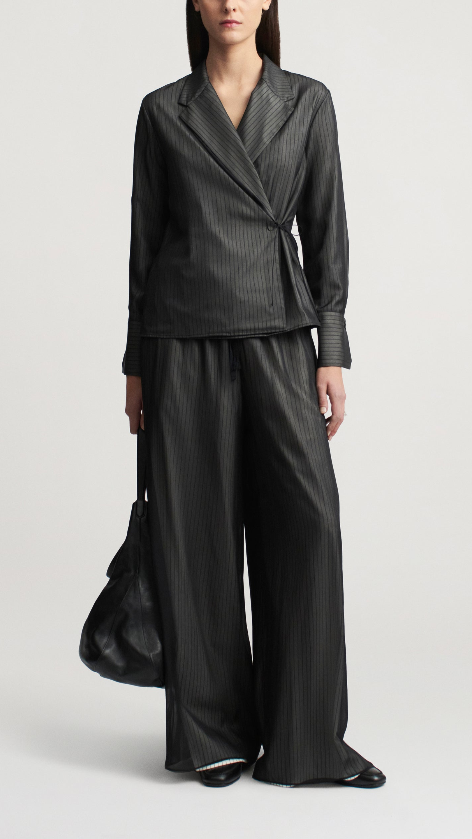 Kallmeyer Jennie Trapped Poplin Evening Blouse in Black Stripe