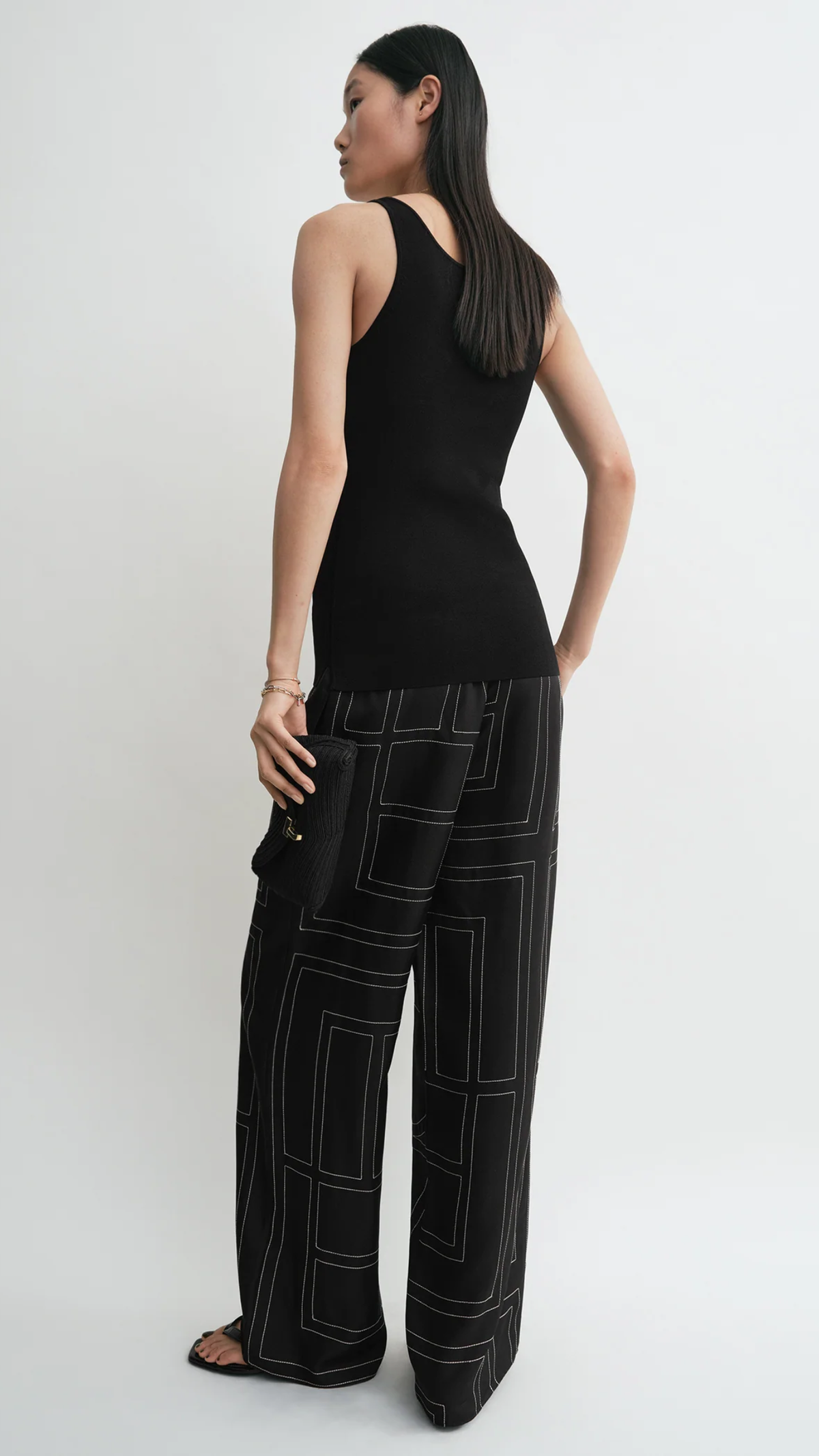 Toteme Monogram Silk Pj Bottoms in Black
