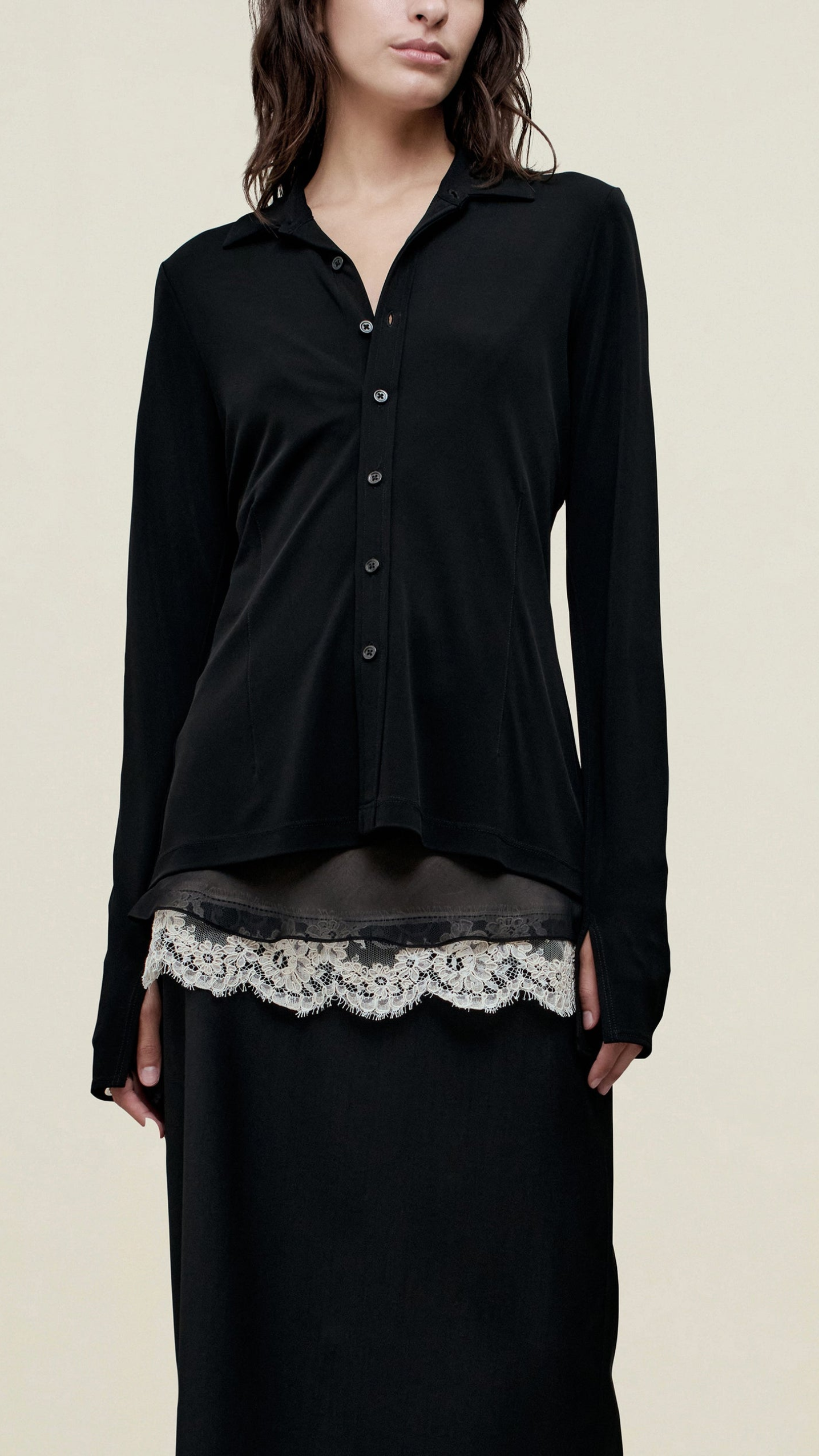 Kallmeyer Frankie Matte Jersey Button Down in Black