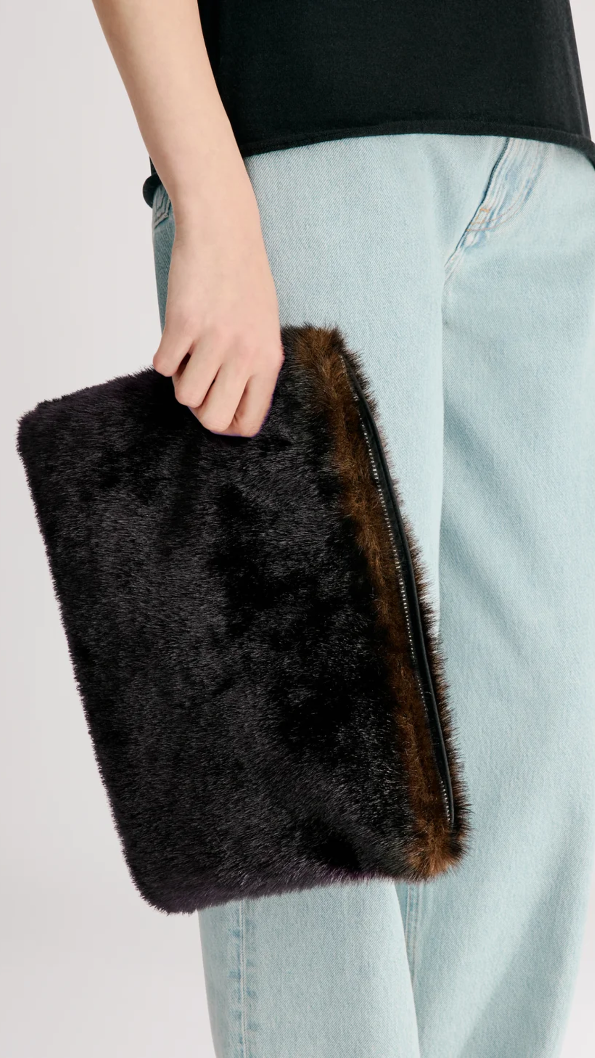 Loulou de Saison Flint Faux Fur Clutch in Grizzly