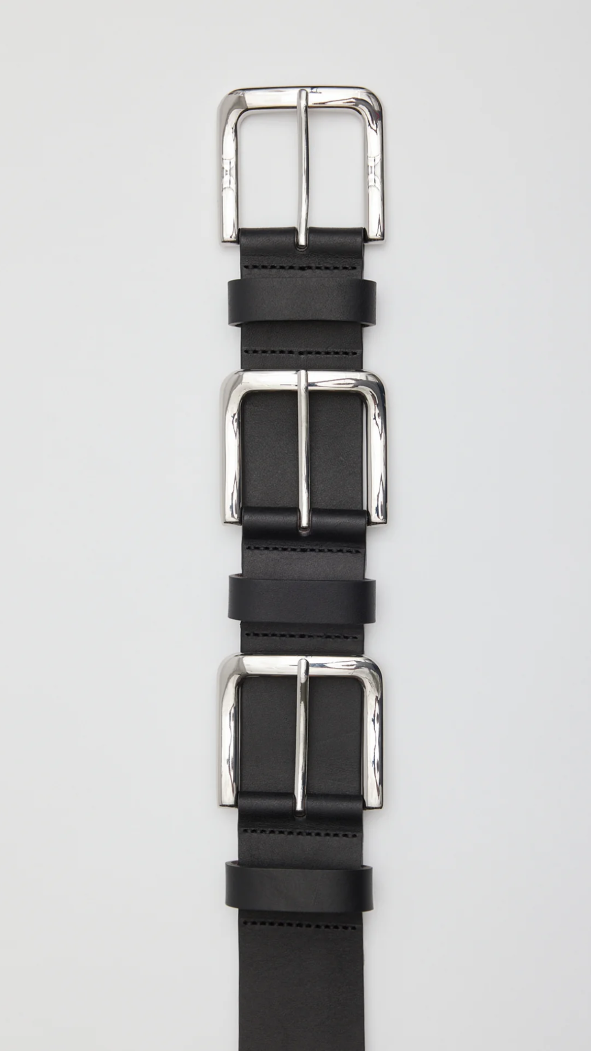 Tibi Triple Buckle Arthur Leather Belt in Black