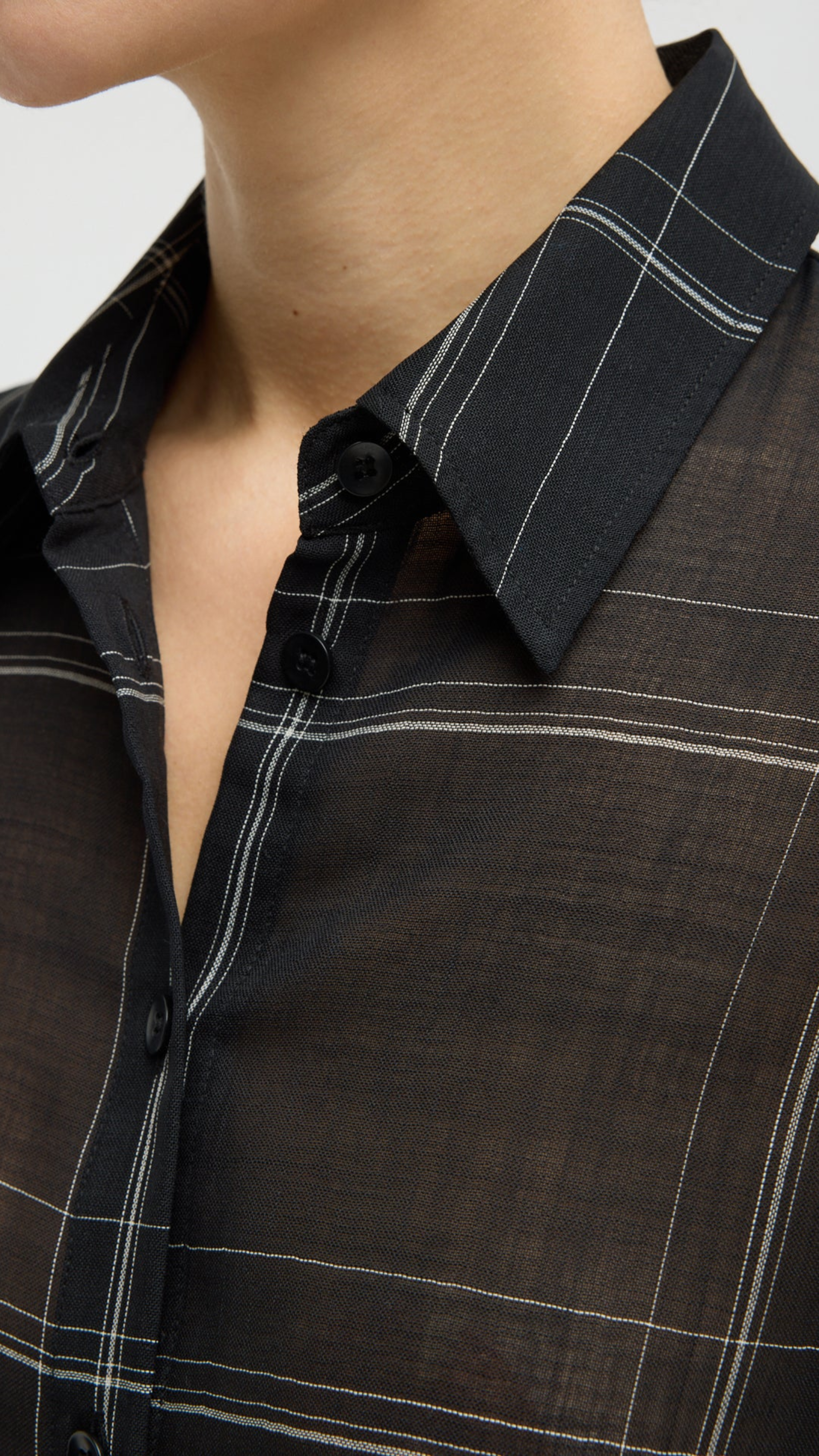 Tibi Sheer Wool Gauze Check Oversized Shirt in Black Multi