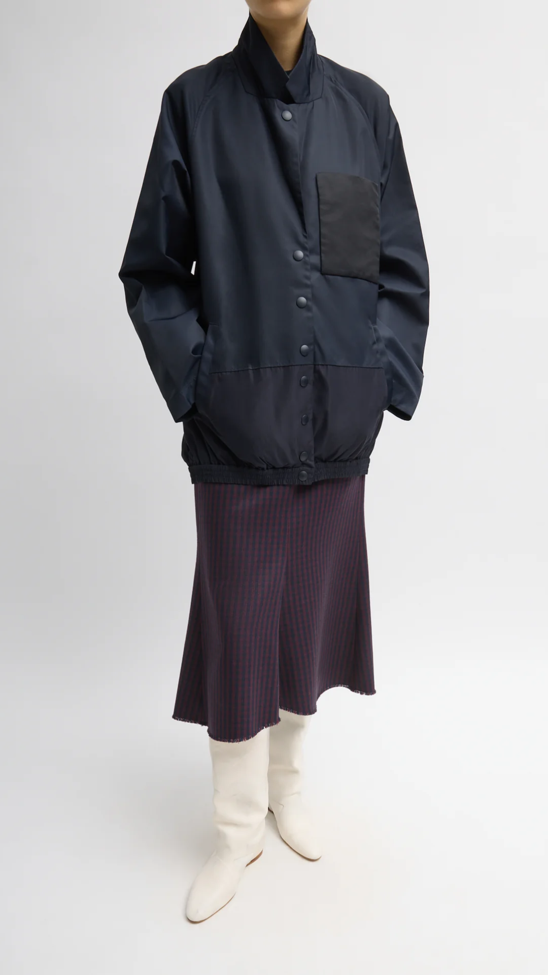 Tibi Eco Nylon Bomber Blazer in Navy