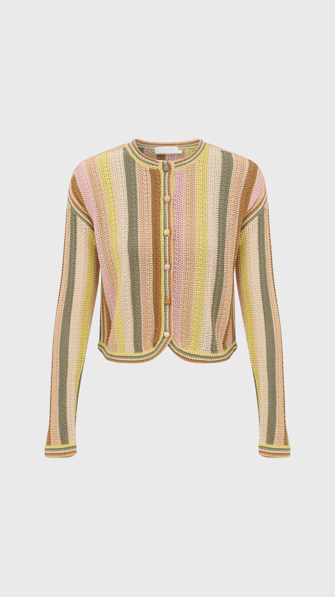 Zimmermann Indra Stripe Crochet Cardigan in Multi